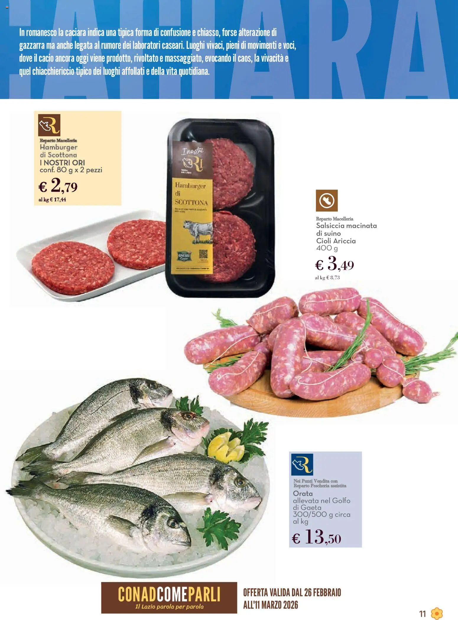 Volantino Conad del 26.02.2026 | Pagina: 11 | Prodotti: Orata, Suino, Salsiccia, Hamburger