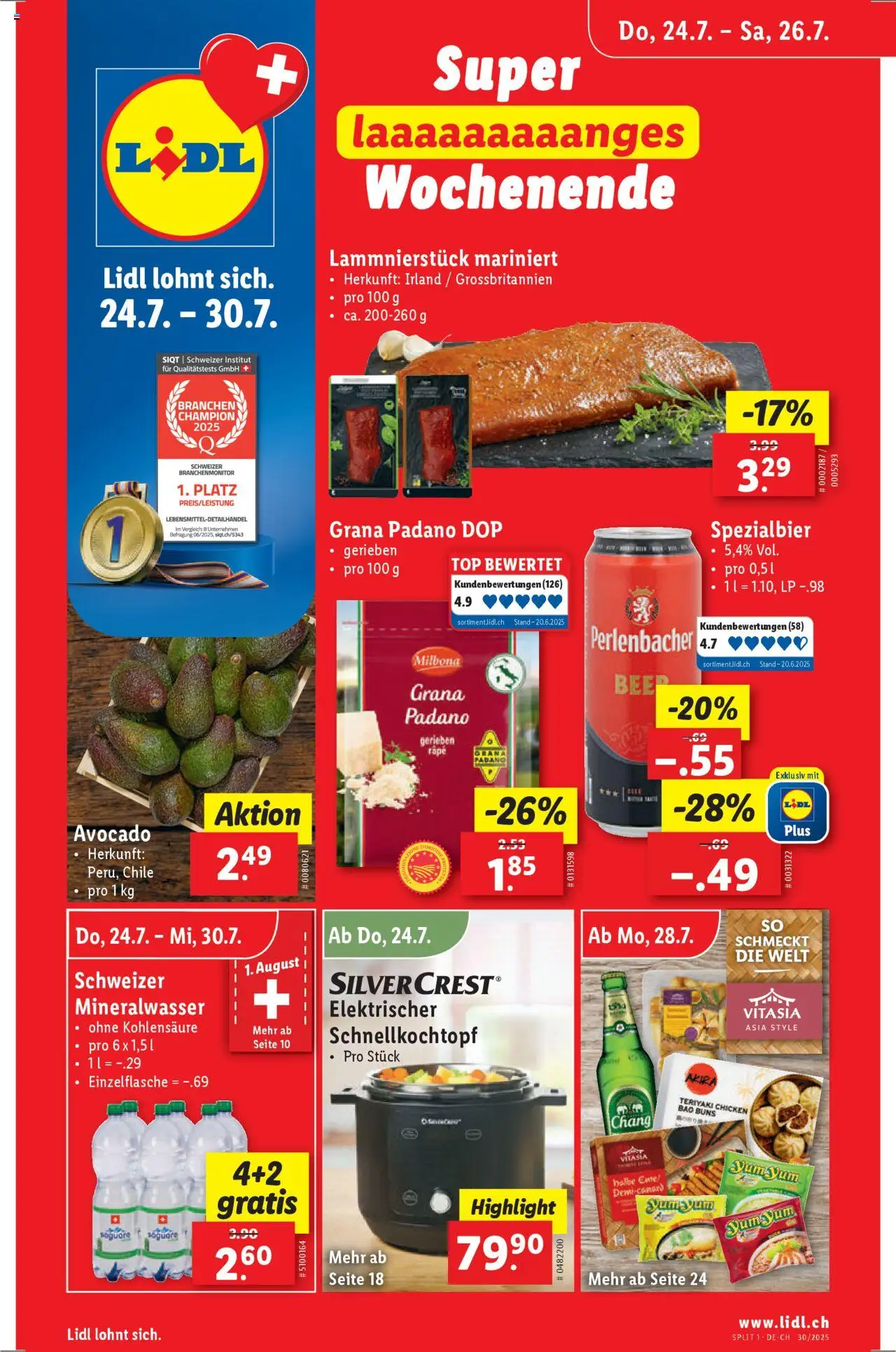 Lidl Aktionen ab 24.07.2025 | Seite: 1 | Produkte: Mineralwasser, Avocado, Top