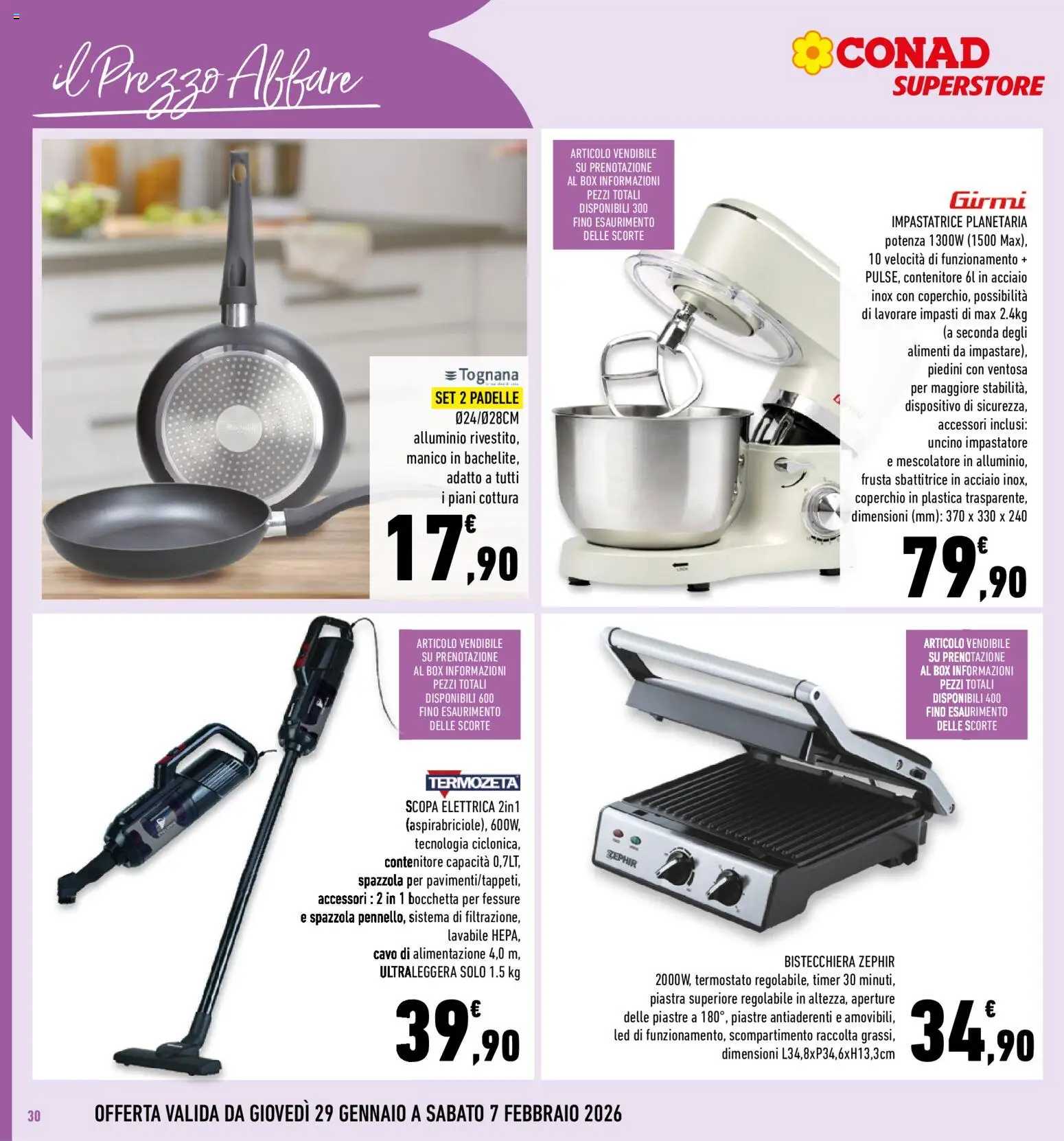 Volantino Conad del 29.01.2026 | Pagina: 30 | Prodotti: Scopa elettrica, Cavo, Alluminio, Mixer