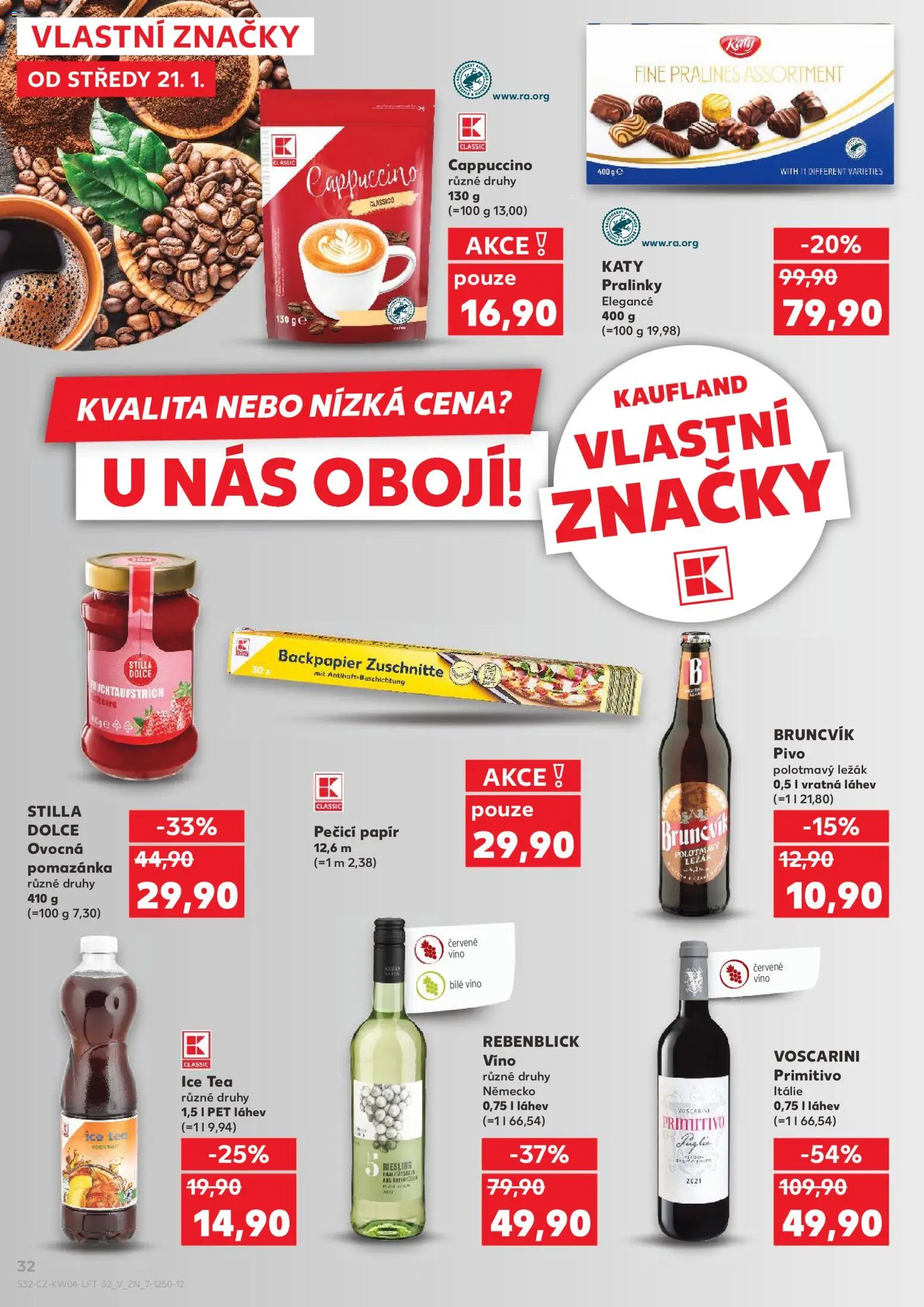 Kaufland leták - Kolín od 21.01.2026 | Strana: 32 | Produkty: Červené víno, Ice tea, Cappuccino, Láhev