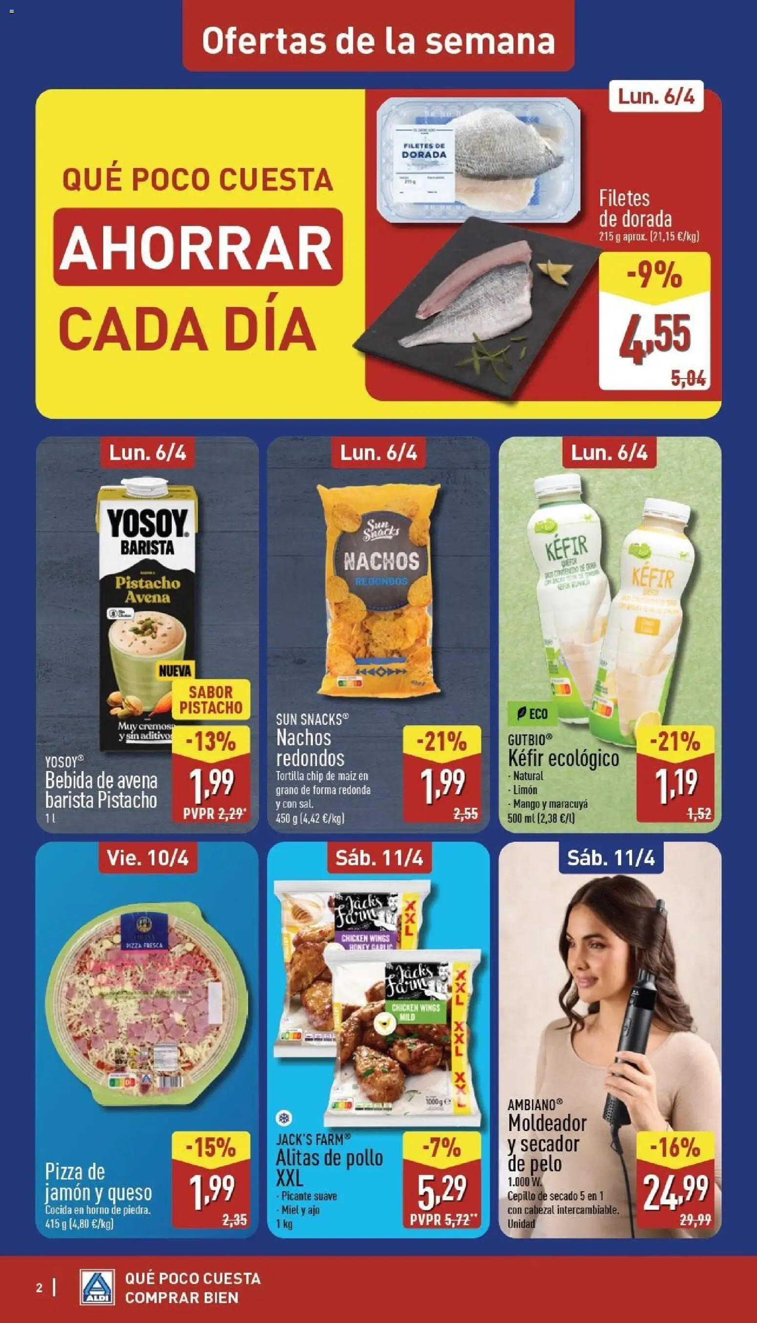 Aldi folleto Canarias │ válido desde el 06.04.2026 | Página: 2 | Productos: Cepillo, Καλτσάκια μισά, Queso, Pizza
