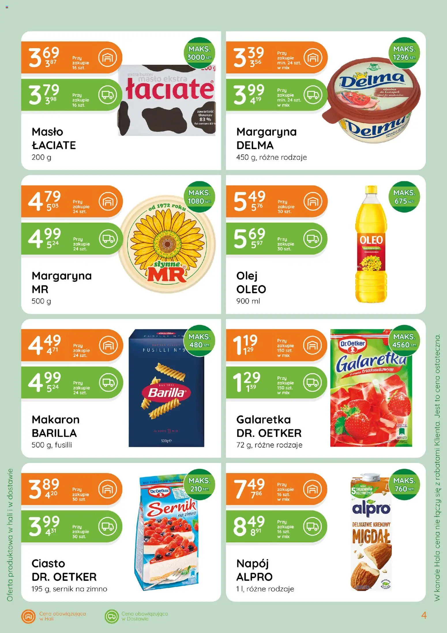 Eurocash gazetka - Hurtowe Ilości od 08.04.2026 | Strona: 4 | Produkty: Galaretka, Ciasto, Masło, Olej