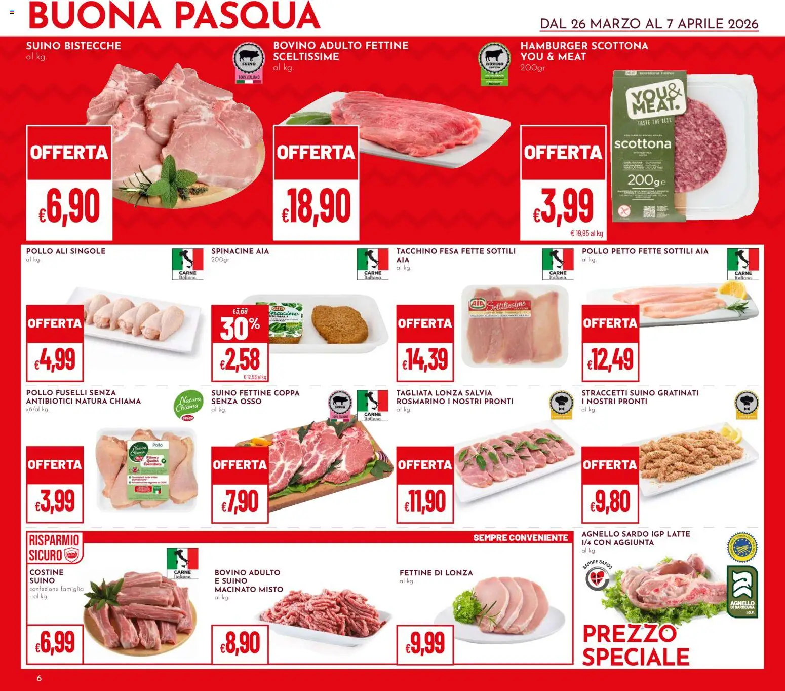 Volantino Pan del 26.03.2026 | Pagina: 6 | Prodotti: Bovino, Tacchino, Hamburger, Macinato