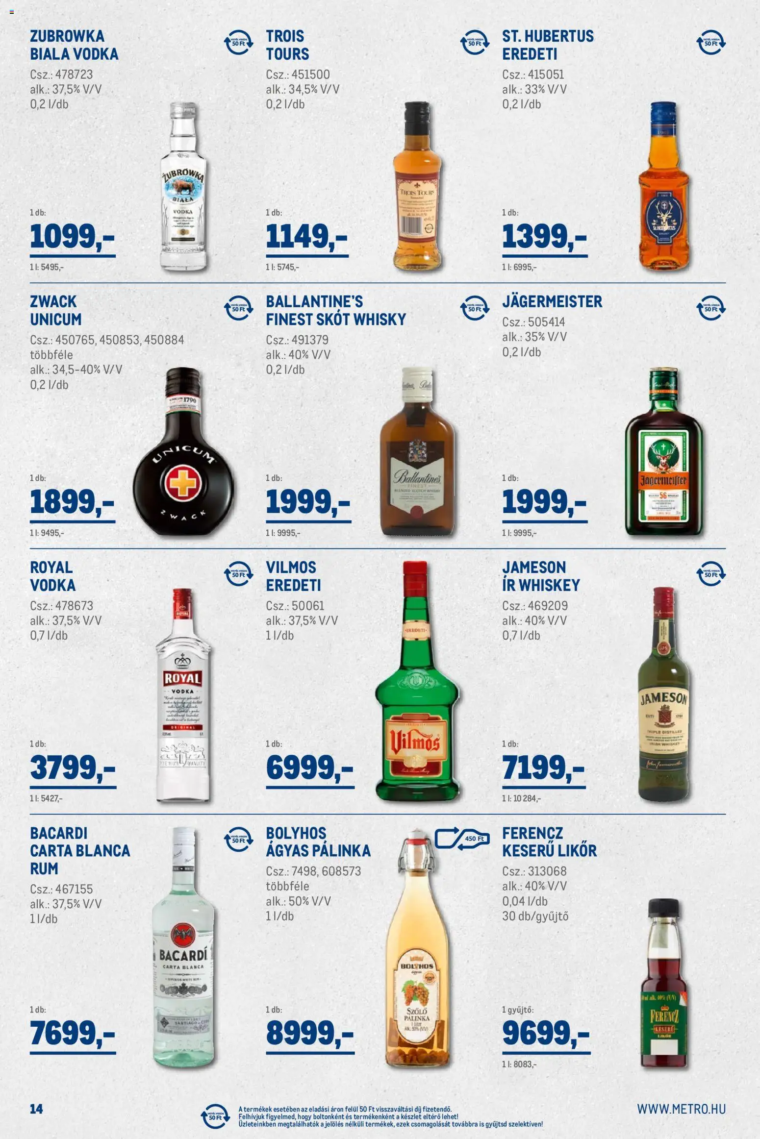Metro akciós ujság - amely érvényes a következő dátumtól: 01.03.2026 | Oldal: 14 | Termékek: Jägermeister, Szőlő, Whiskey, Só