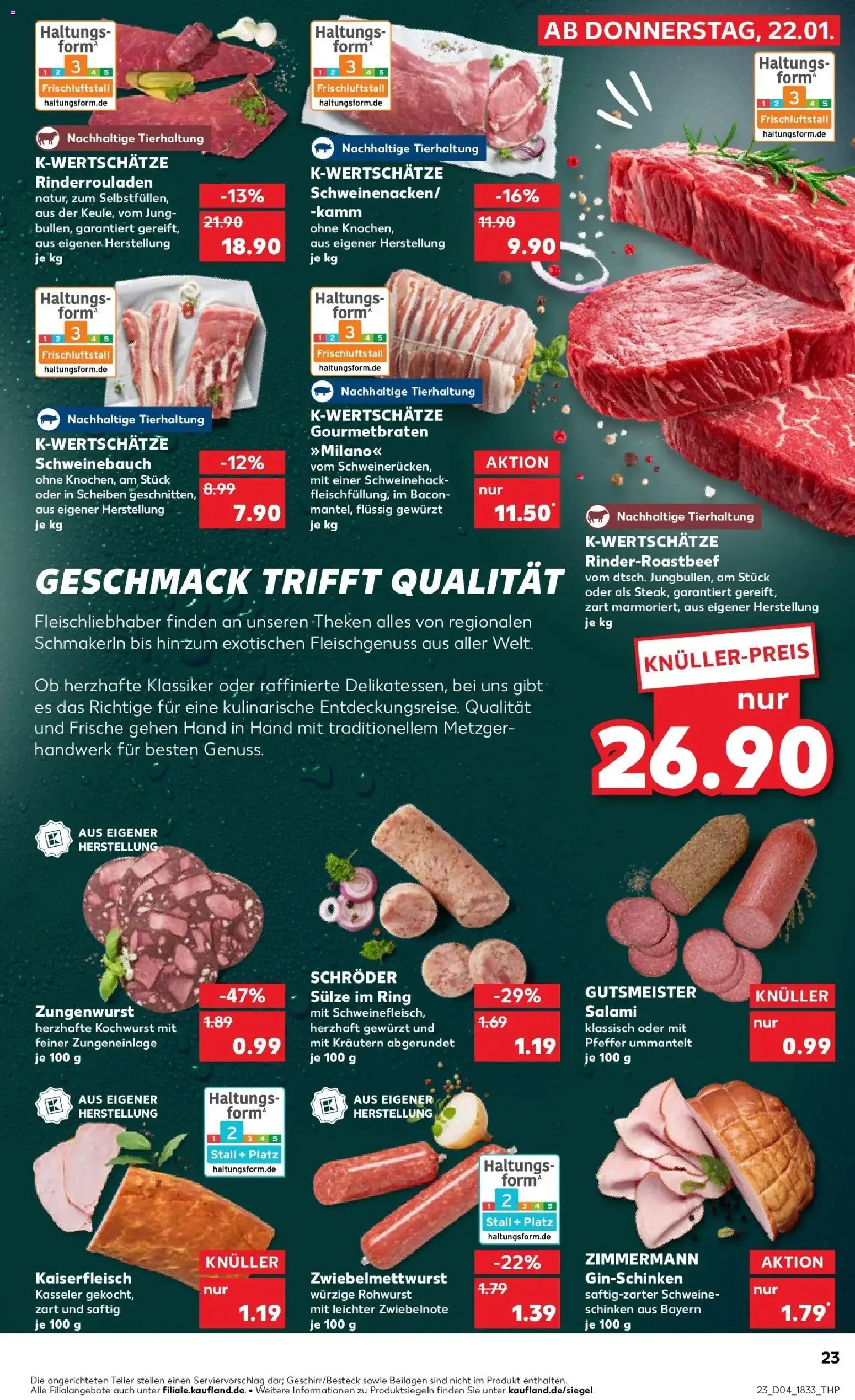 Kaufland prospekt Bergheim	 – gültig ab 25.01.2026 | Seite: 23 | Produkte: Rinderrouladen, Schweinebauch, Schinken, Schweinefleisch