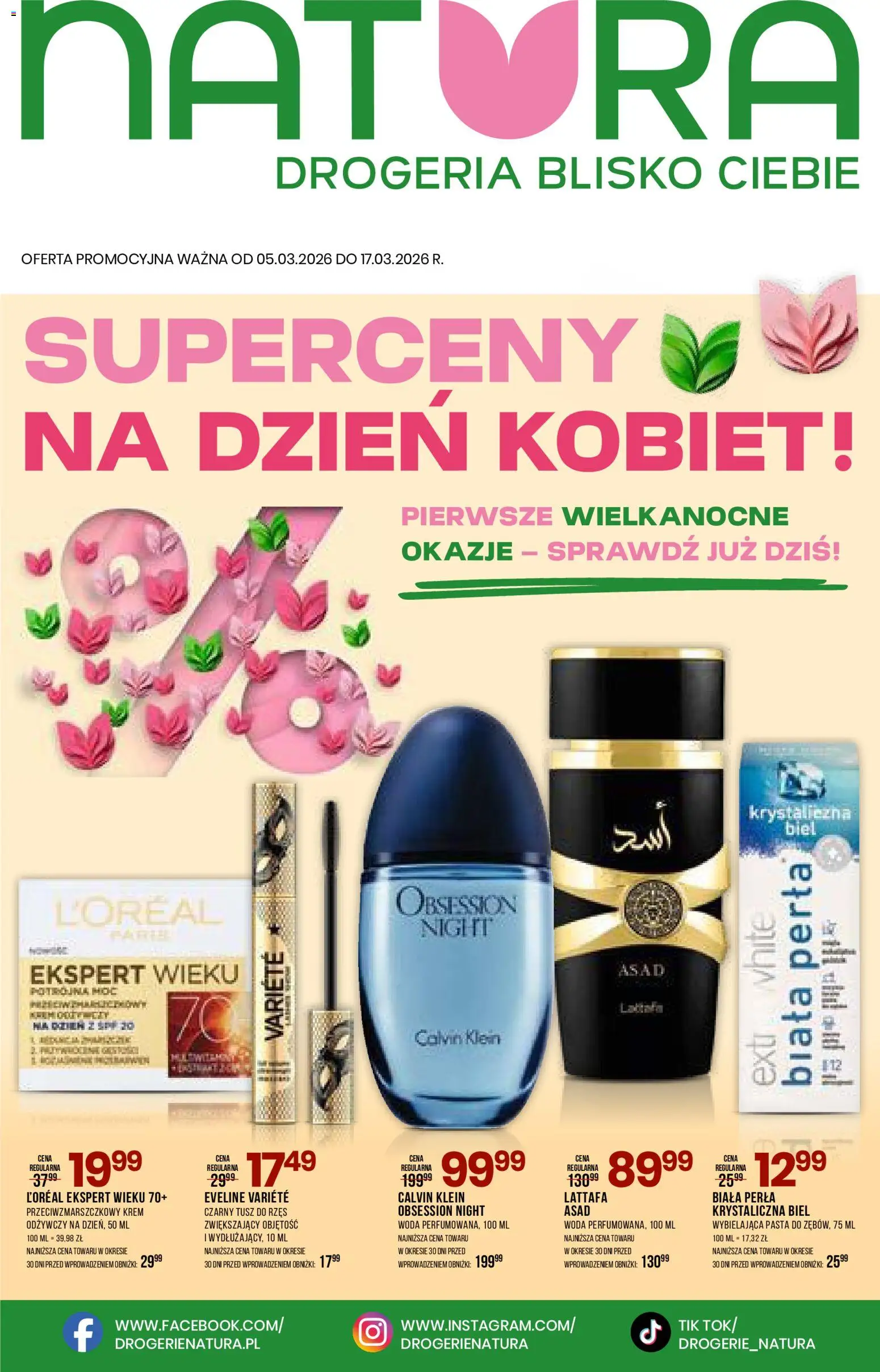 Drogerie Natura gazetka od 05.03.2026 | Strona: 1 | Produkty: Drogeria, Tusz do rzęs, Krem, Woda
