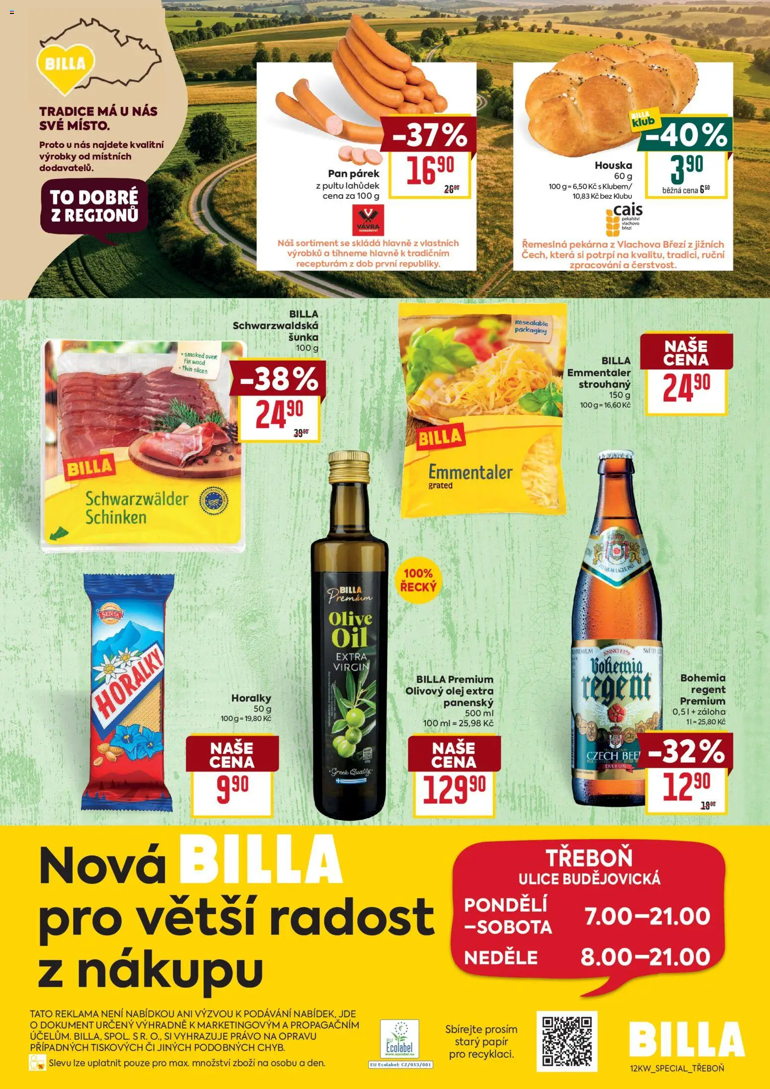 Billa leták - Speciál: Třeboň od 18.03.2026 | Strana: 2 | Produkty: Olivový olej, Olej, Horalky, Pekárna