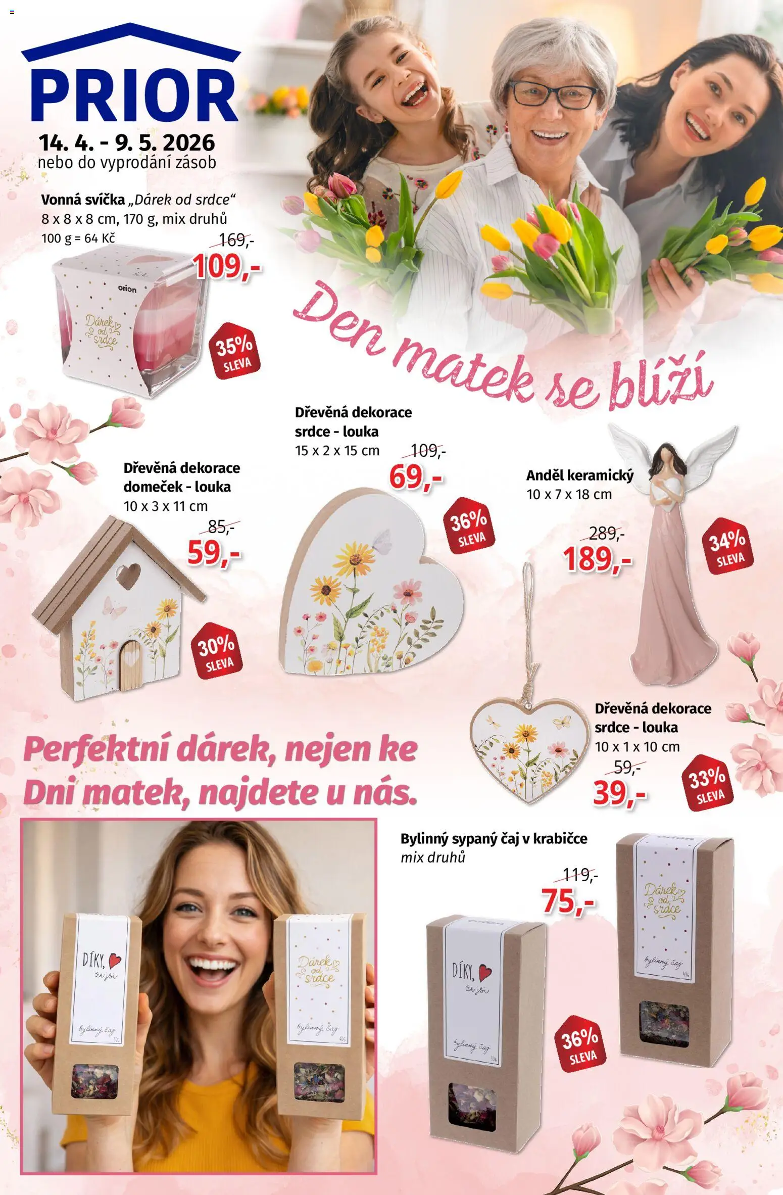 Prior - Akční Nabídka od 14.04.2026 | Strana: 1 | Produkty: Čaj, Svíčka, Dekorace