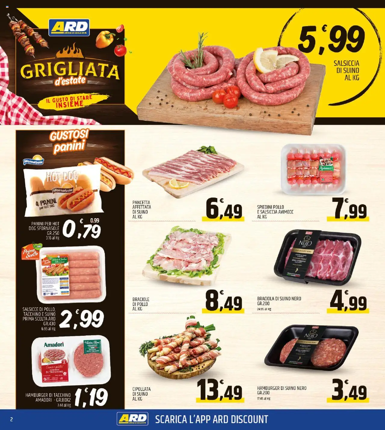 Volantino ARD Discount del 07.08.2025 | Pagina: 2 | Prodotti: Pollo, Pancetta, Suino, Spiedini