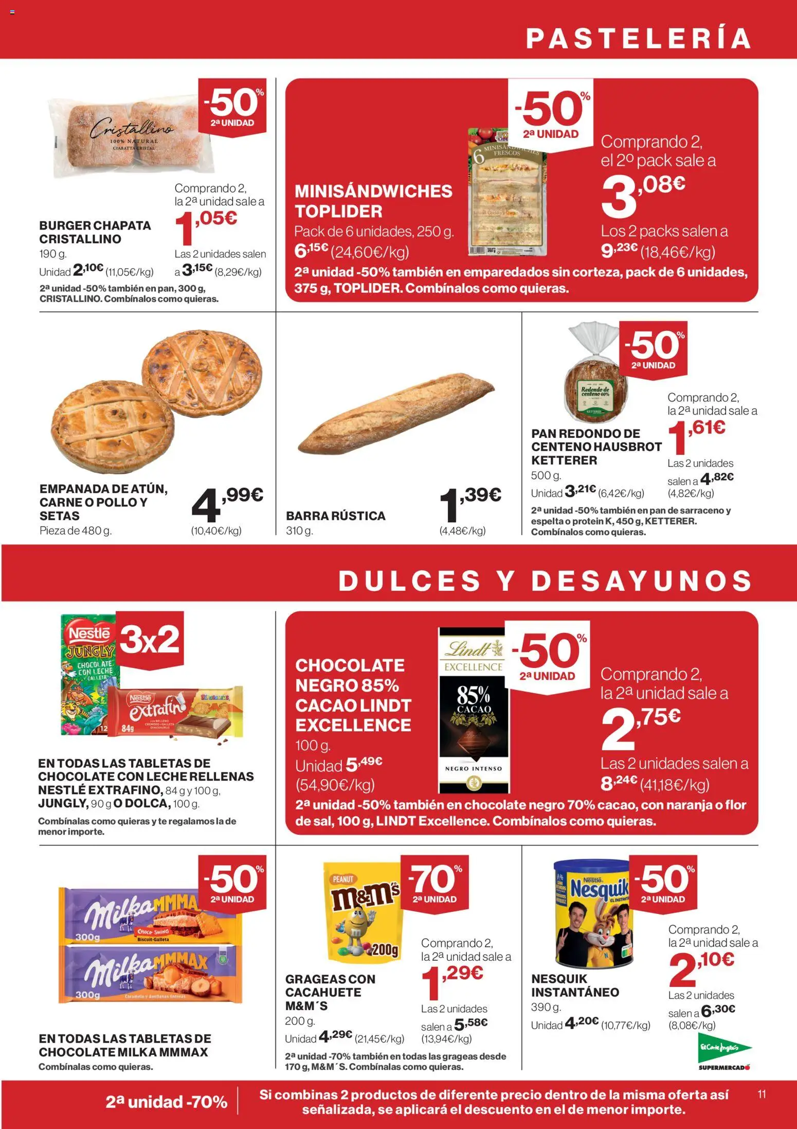 El Corte Inglés ofertas │ válido desde el 09.04.2026 | Página: 11 | Productos: Leche, Pan, Té, Chocolate con leche
