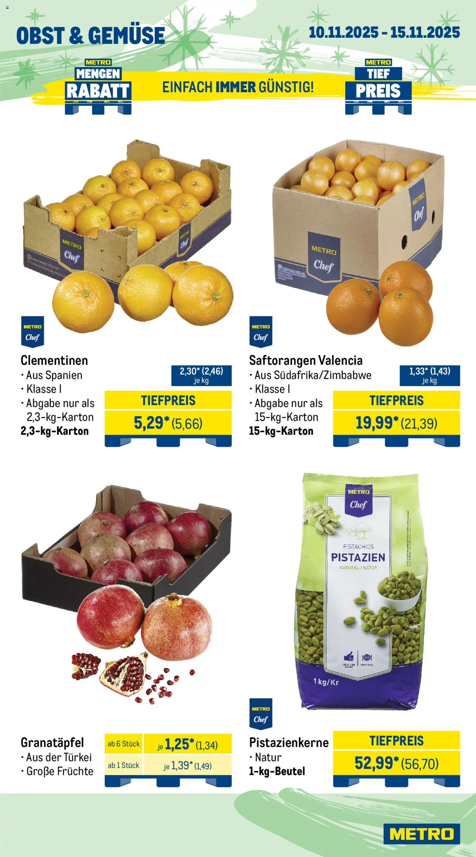 Metro Wochen-Angebote Gastro – gültig ab 10.11.2025 | Seite: 7 | Produkte: Granatapfel, Pistazien, Gemüse, Obst