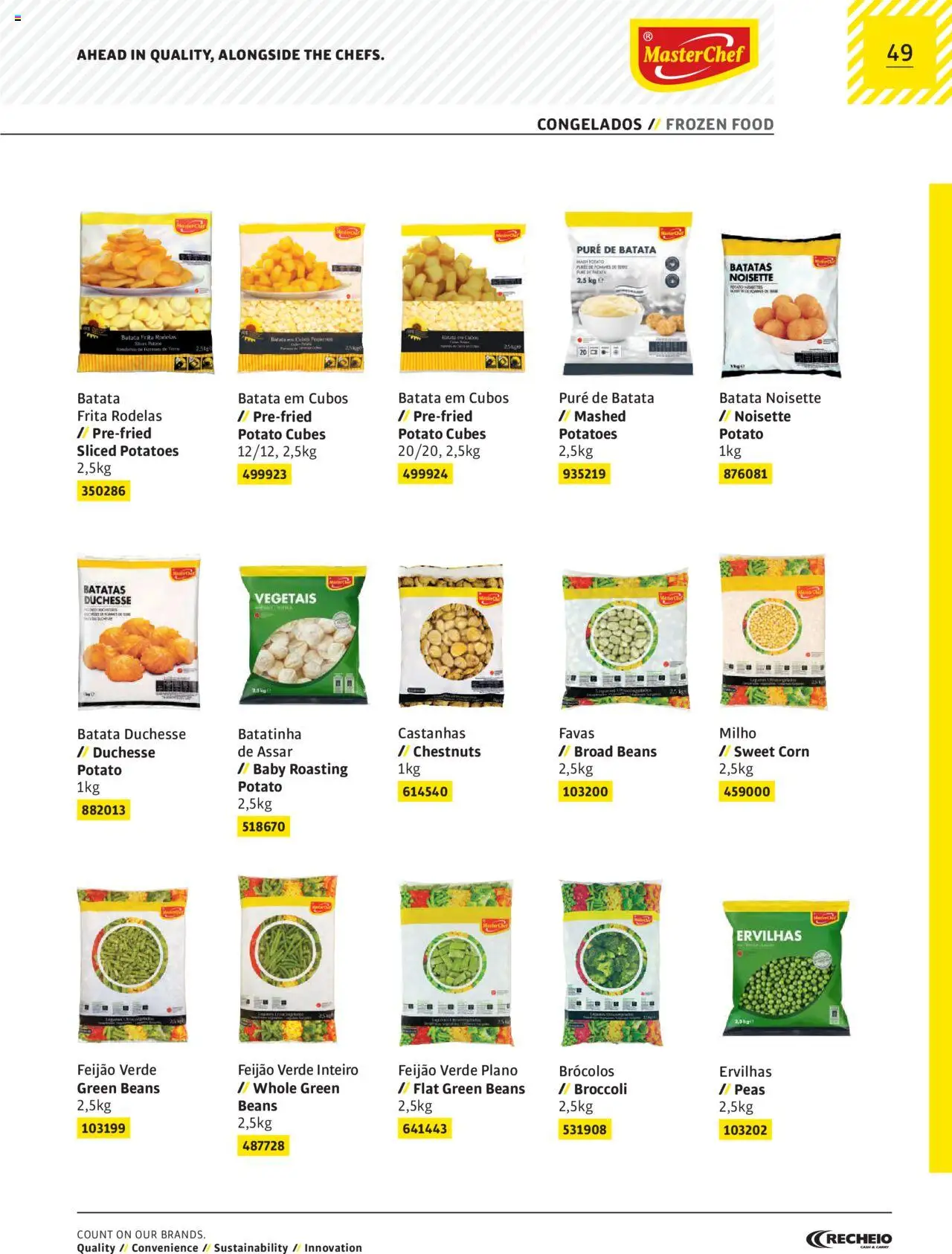 Recheio AS NOSSAS MARCAS │ válido de 19.12.2023 | Página: 49 | Produtos: Brócolos, Favas, Batata frita, Milho