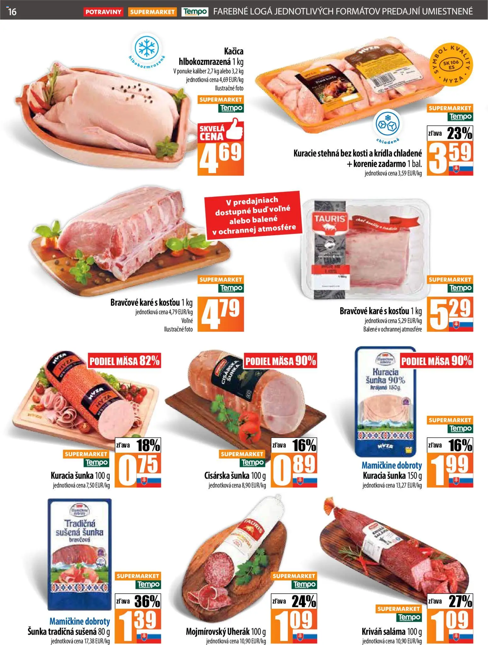 Nové COOP Jednota akcie – leták je platný od 27.11.2025 | Strana: 16 | Produkty: Saláma, Šunka, Kačica, Bravčové karé