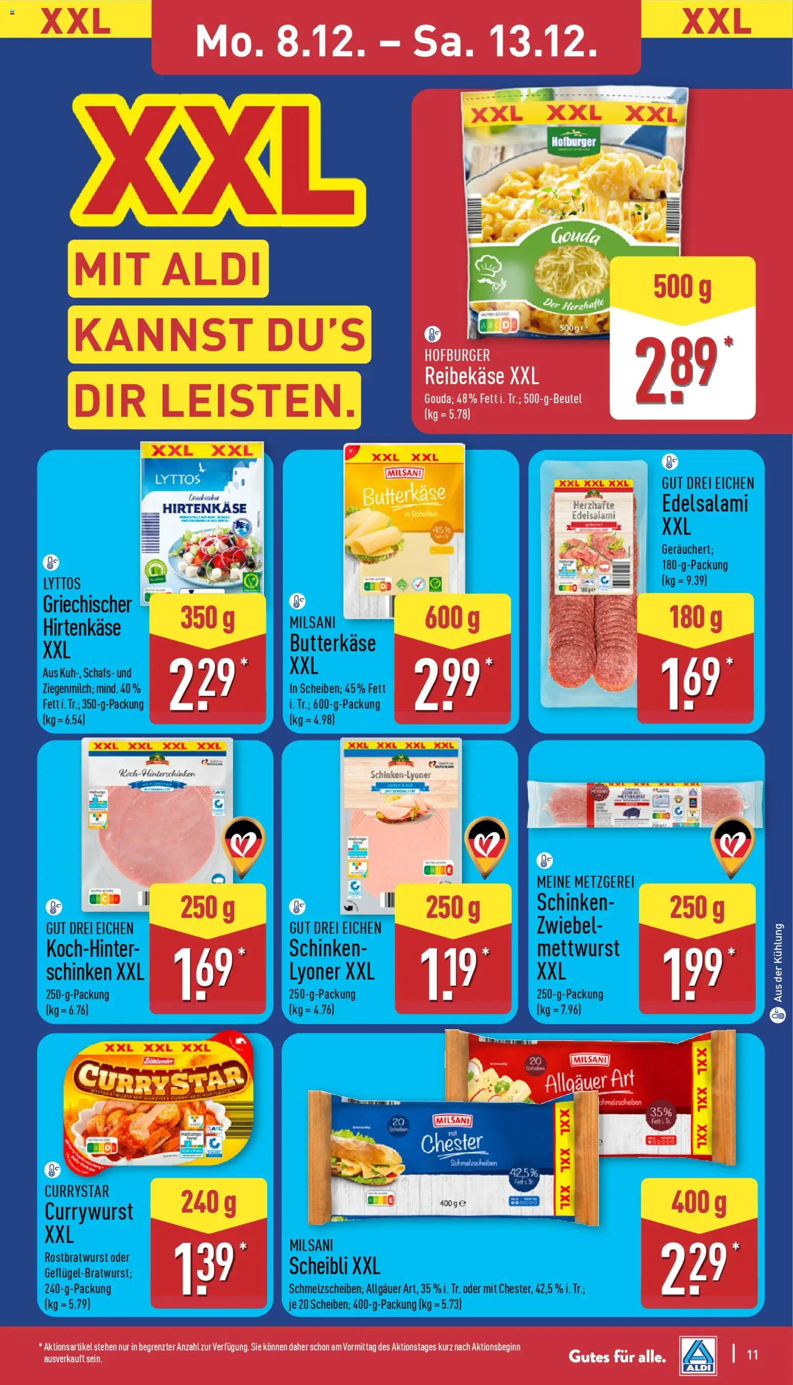 Aldi Prospekt 	 – gültig ab 08.12.2025 | Seite: 11 | Produkte: Gouda, Schinken, Reibekase