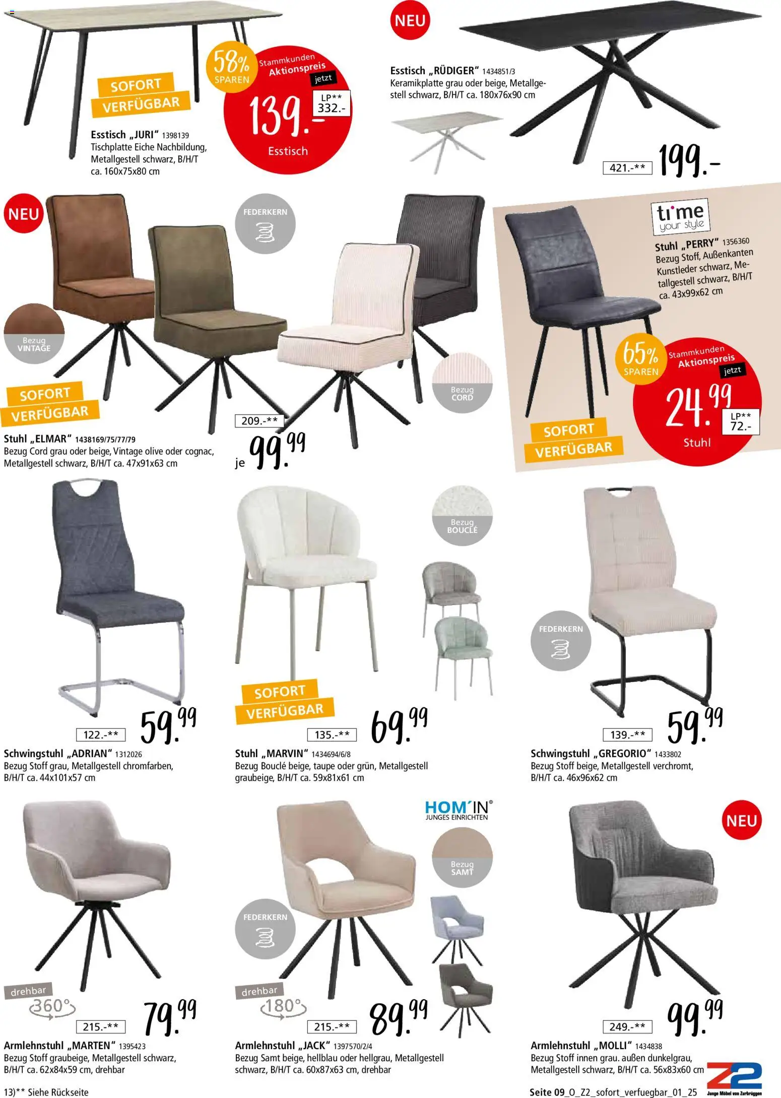 Zurbrüggen Sofort verfügbare Artikel – gültig ab 05.12.2025 | Seite: 9 | Produkte: Esstisch, Stuhl