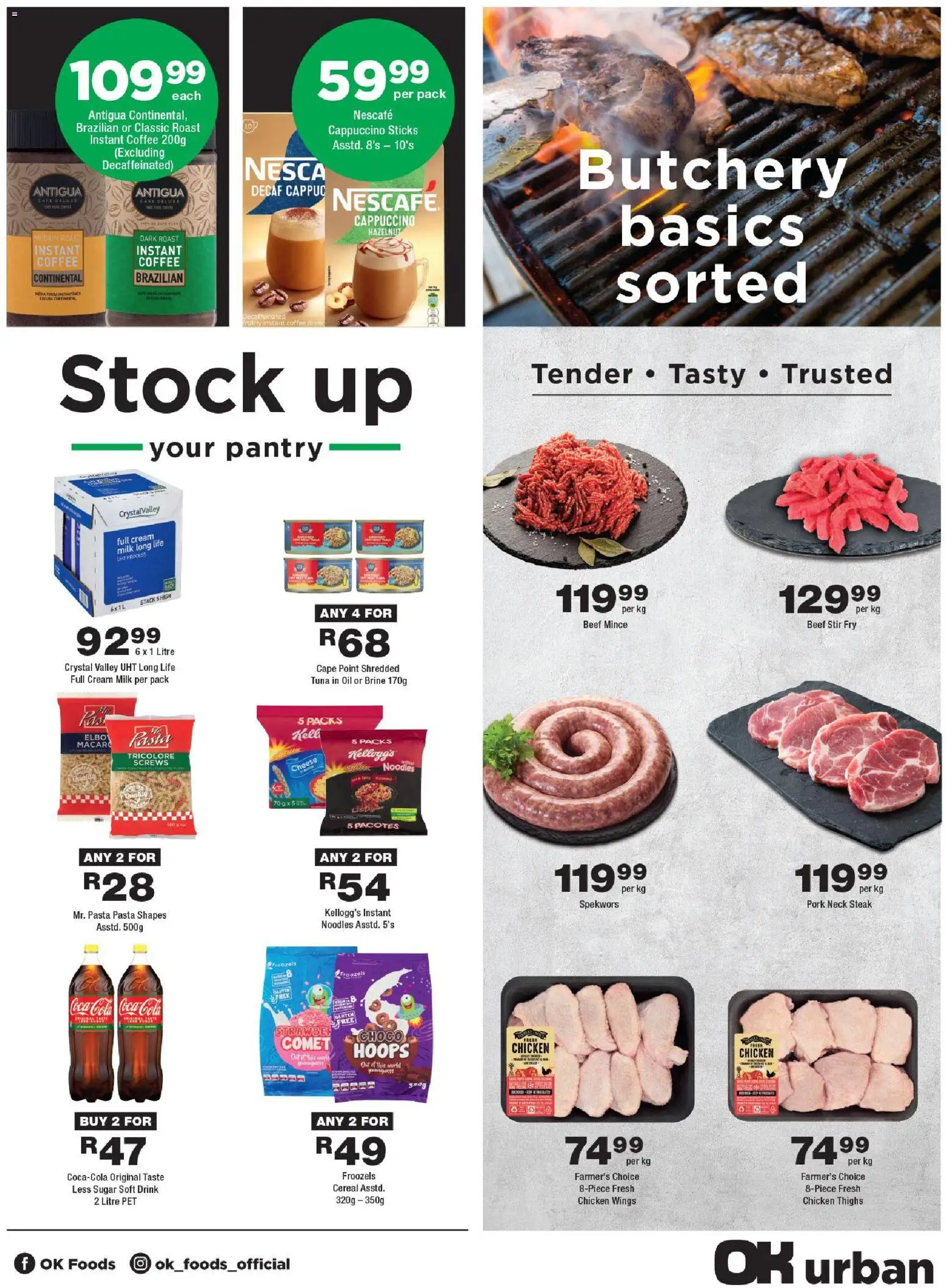 New OK Foods catalogue – valid from 11.03.2026 | Page: 3 | Products: Milk, Coffee, Pork, Noodles