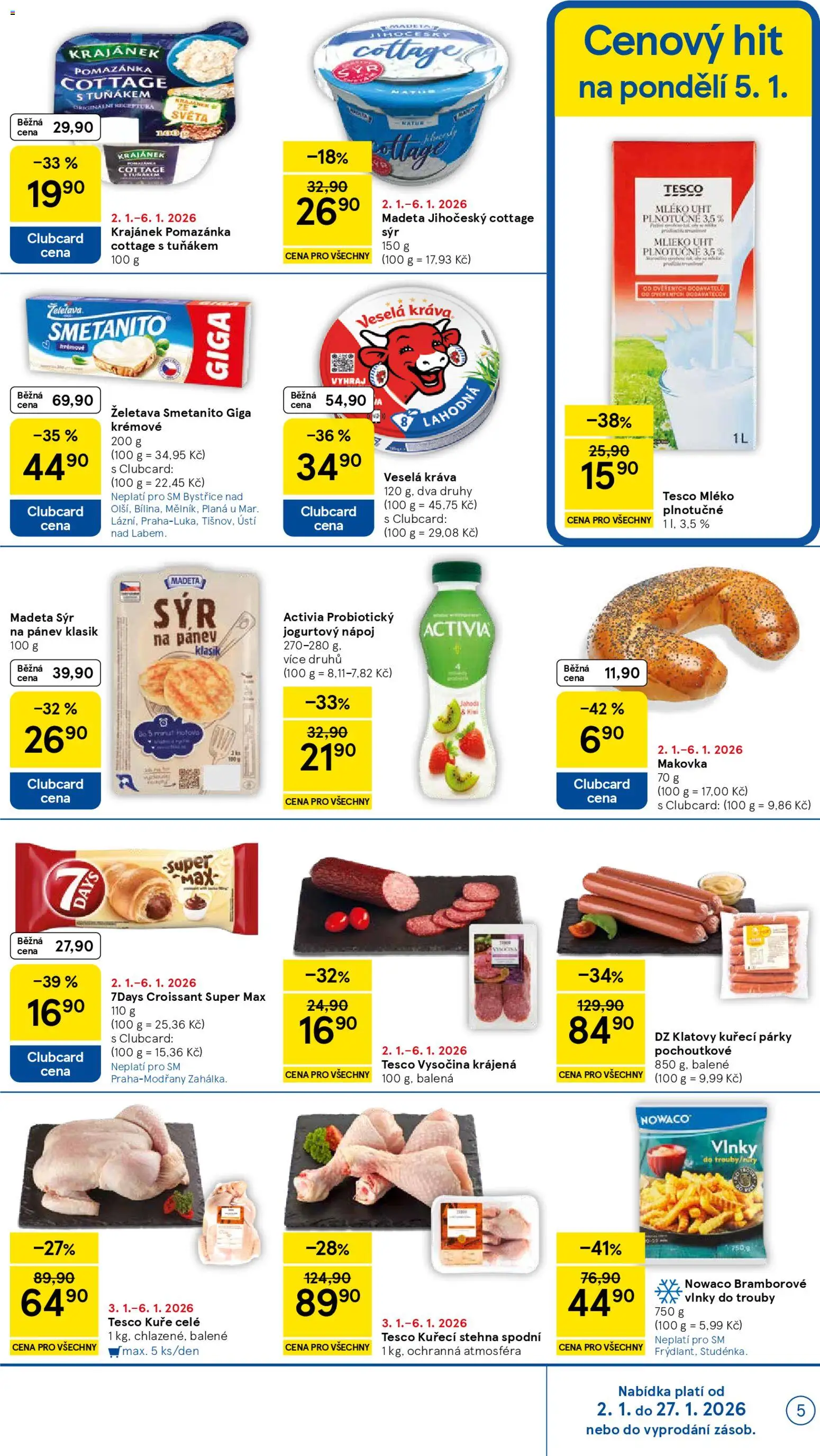 Tesco leták - Supermarket od 02.01.2026 | Strana: 5 | Produkty: Sýr, Sýr na pánev, Párky, Krémový sýr