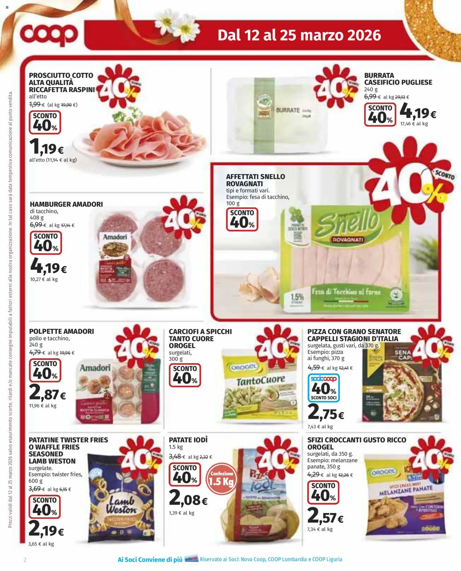 Volantino COOP del 12.03.2026 | Pagina: 2 | Prodotti: Patate, Prosciutto, Hamburger, Burrata
