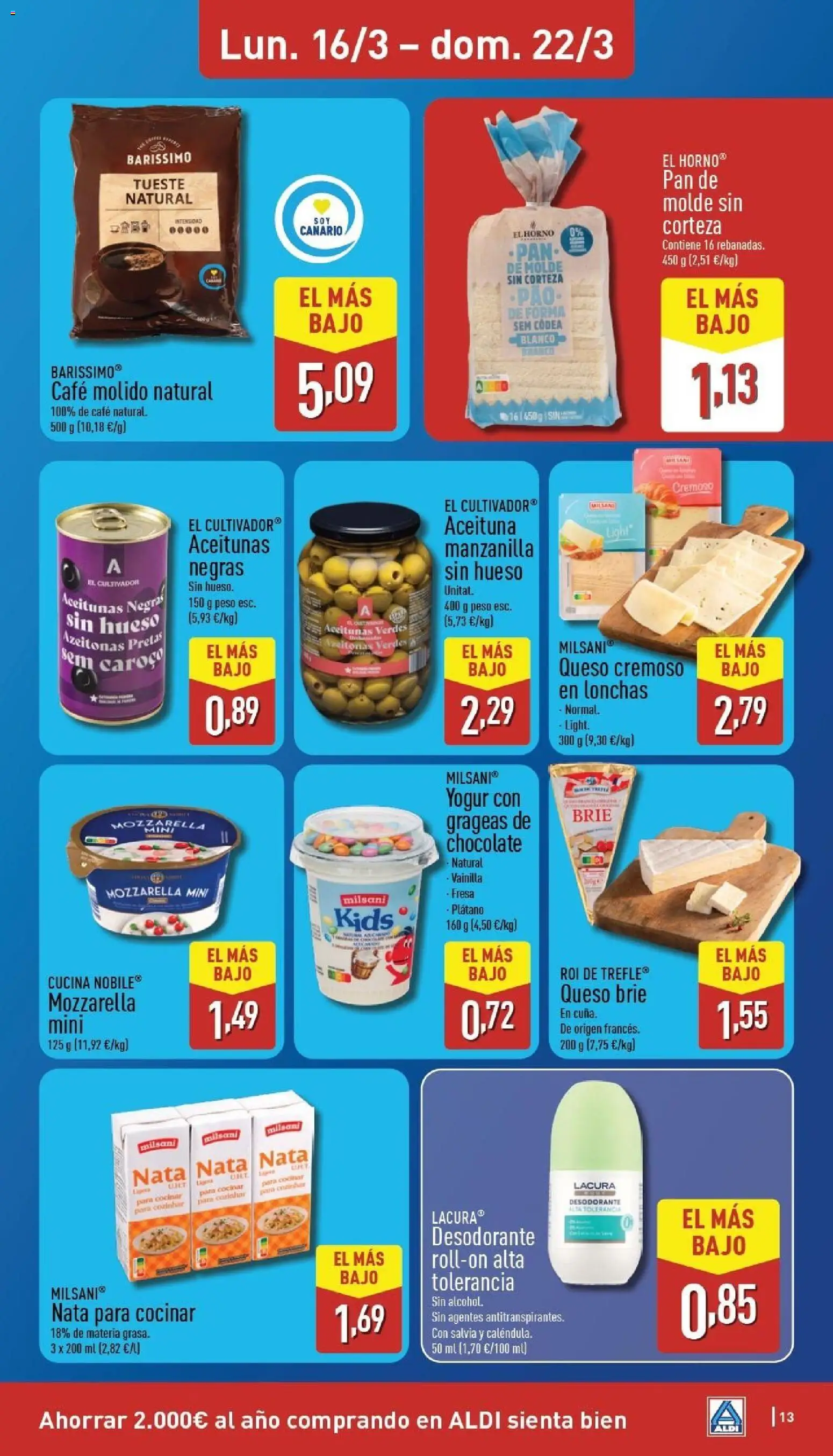 Aldi folleto Canarias │ válido desde el 16.03.2026 | Página: 13 | Productos: Queso, Yogur, Peso, Cuna