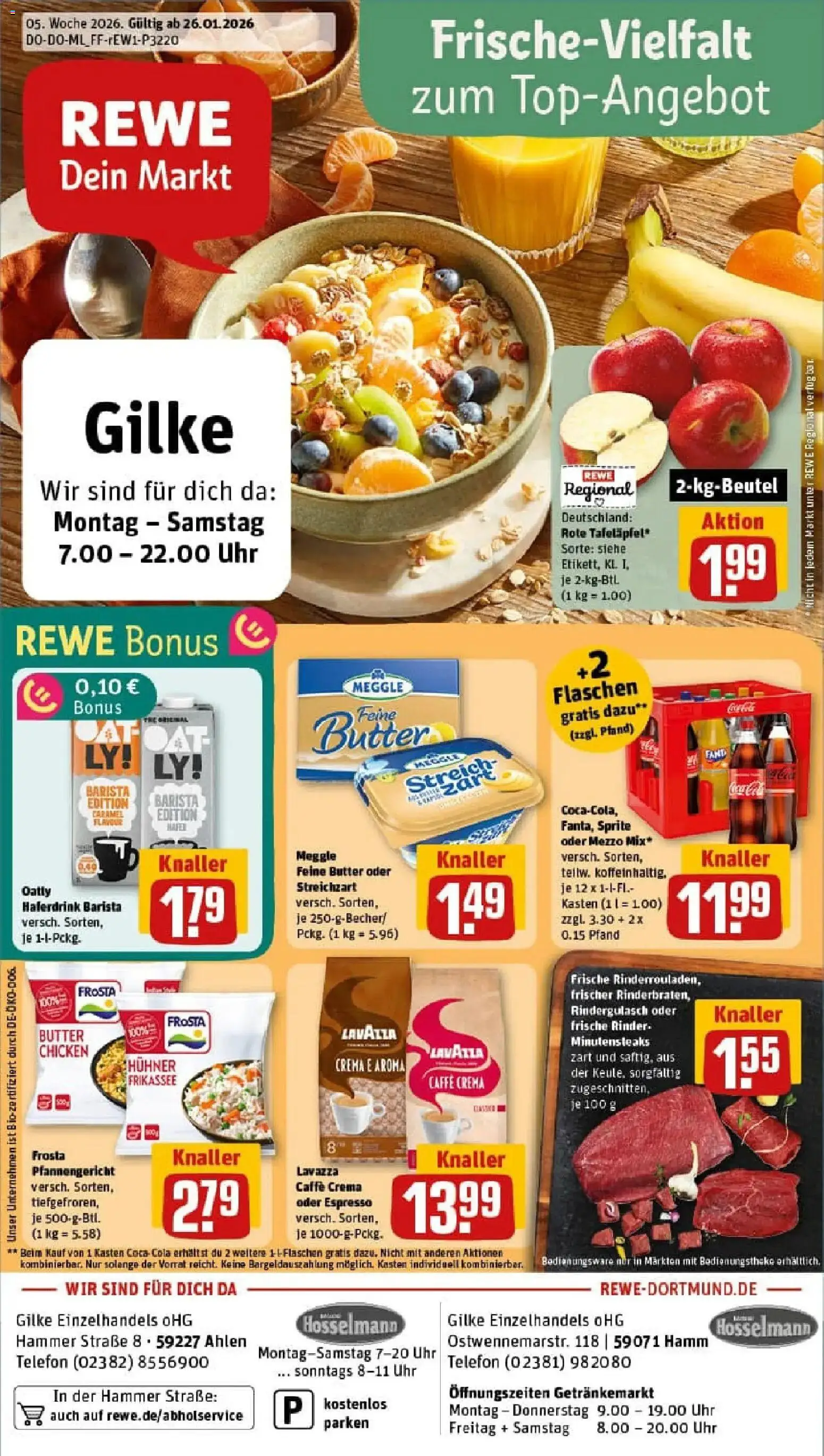 Rewe prospekt Ahlen	 – gültig ab 26.01.2026 | Seite: 1 | Produkte: Rindergulasch, Lavazza, Sprite, Butter