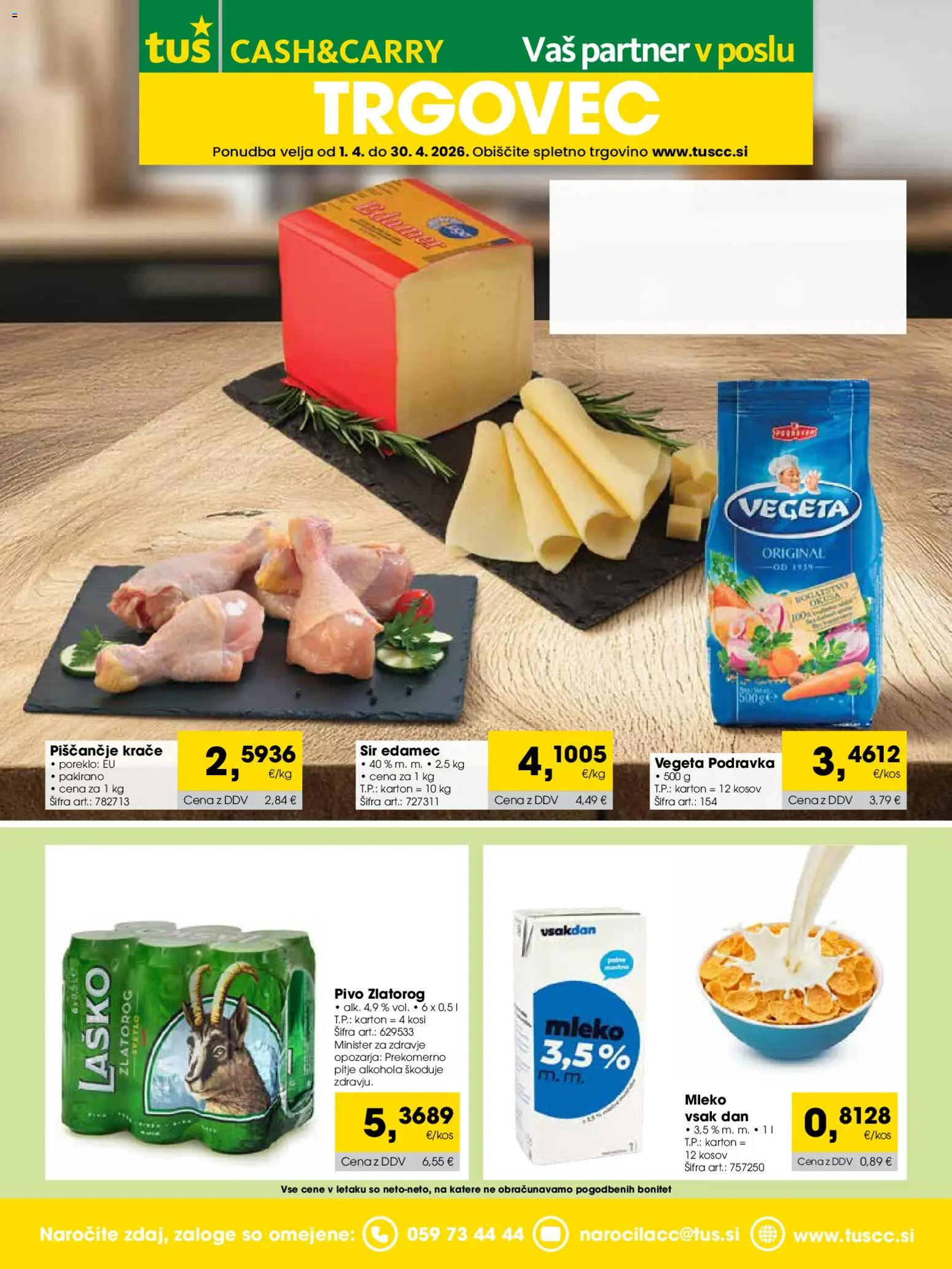 Novi Tuš katalog ponudbe – veljaven od 01.04.2026 | Stran: 1 | Izdelki: Edamec, Mleko, Sir, Pivo