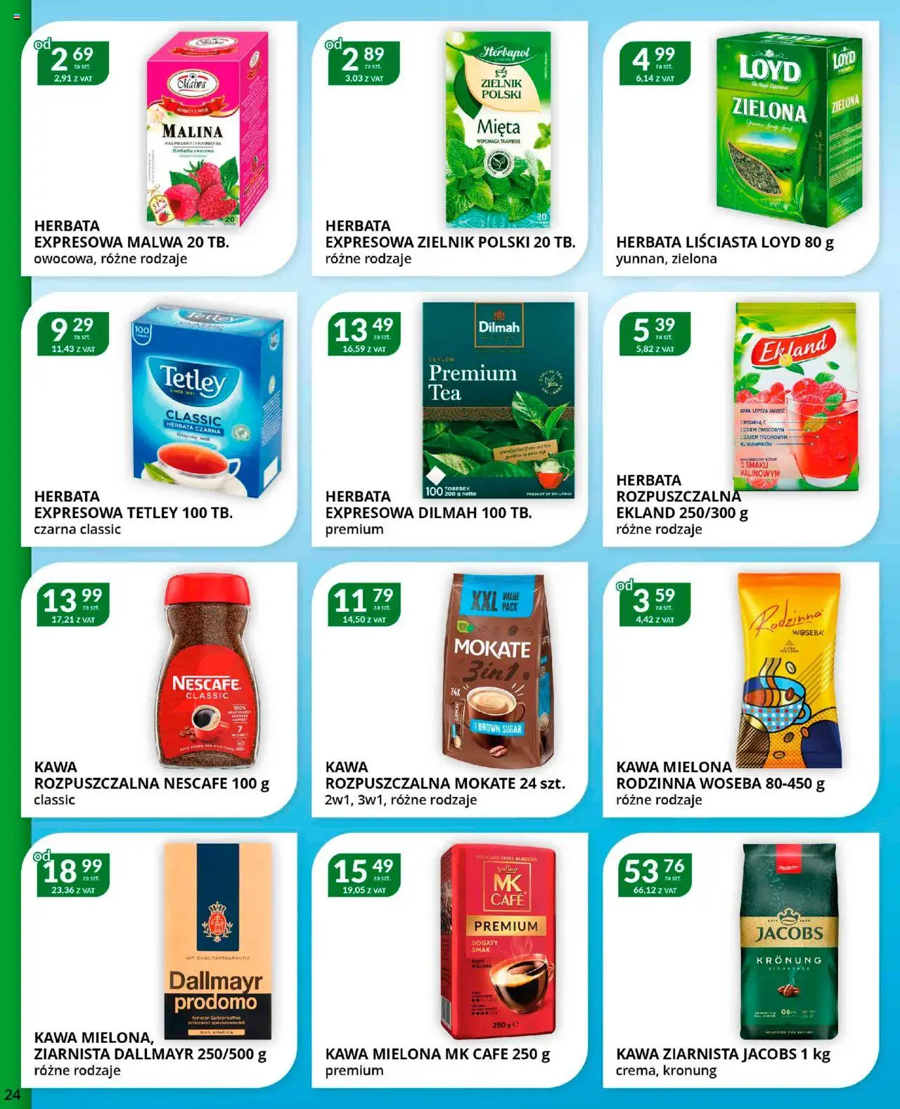 Eurocash Gazetka od 22.09.2025 | Strona: 24 | Produkty: Malina, Herbata liściasta, Nescafe, Kawa ziarnista