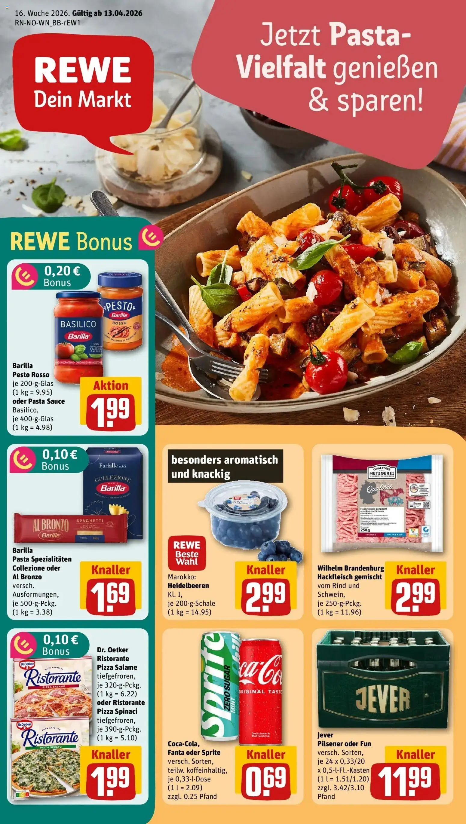 Rewe Prospekt Bremen	 – gültig ab 13.04.2026 | Seite: 1 | Produkte: Ristorante, Sprite, Barilla pesto, Pasta