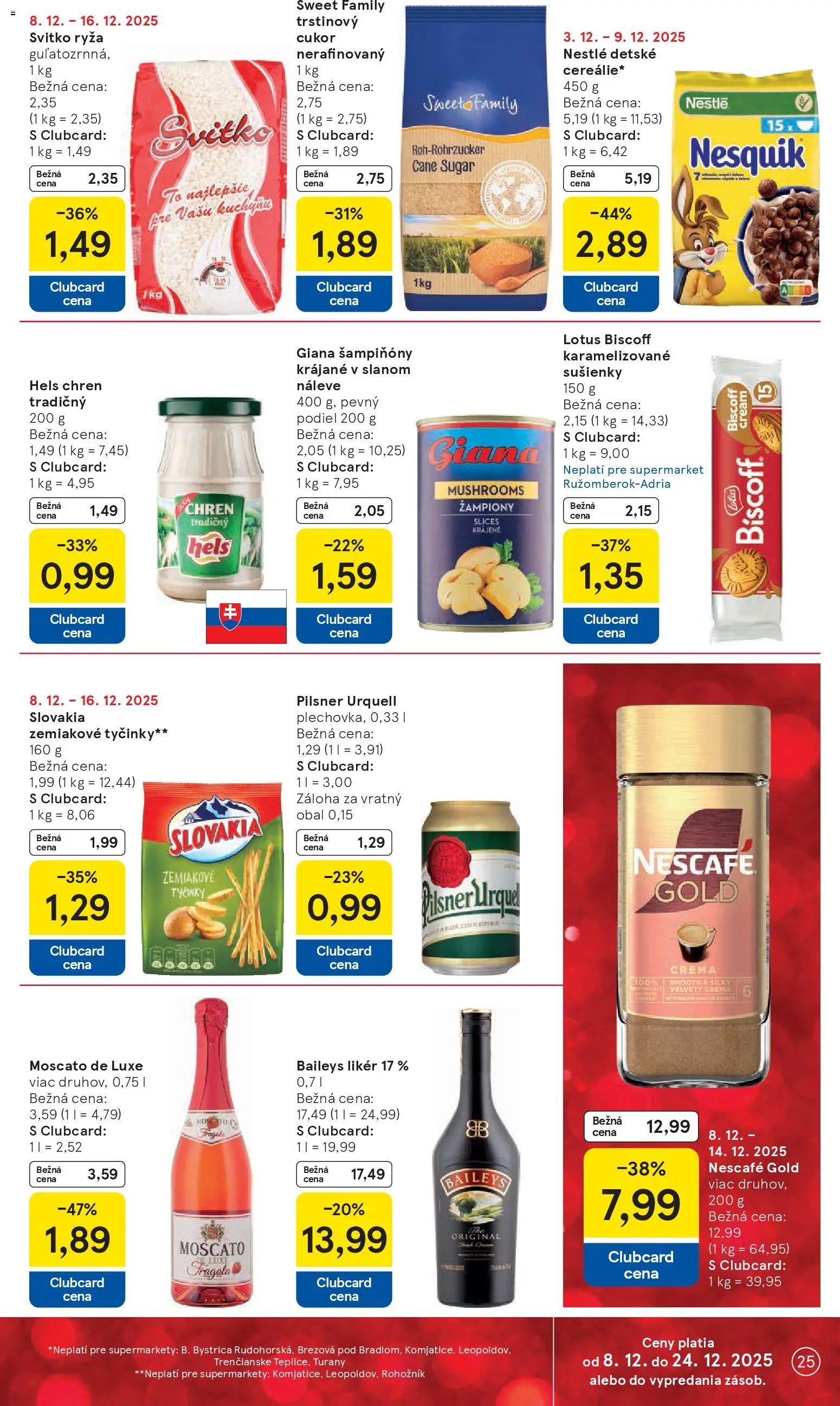Nové Tesco akcie – leták je platný od 08.12.2025 | Strana: 25 | Produkty: Víno, Šumivé víno, Nescafé Gold, Baileys