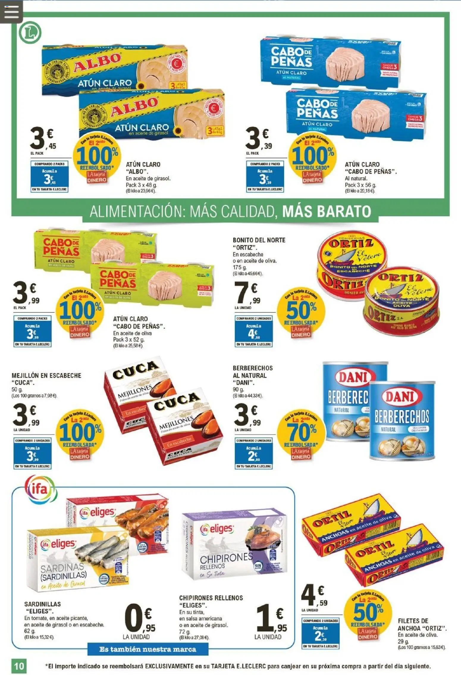 E.Leclerc folleto │ válido desde el 05.11.2025 | Página: 10 | Productos: Berberechos, Aceite, Aceite de oliva, Atún claro
