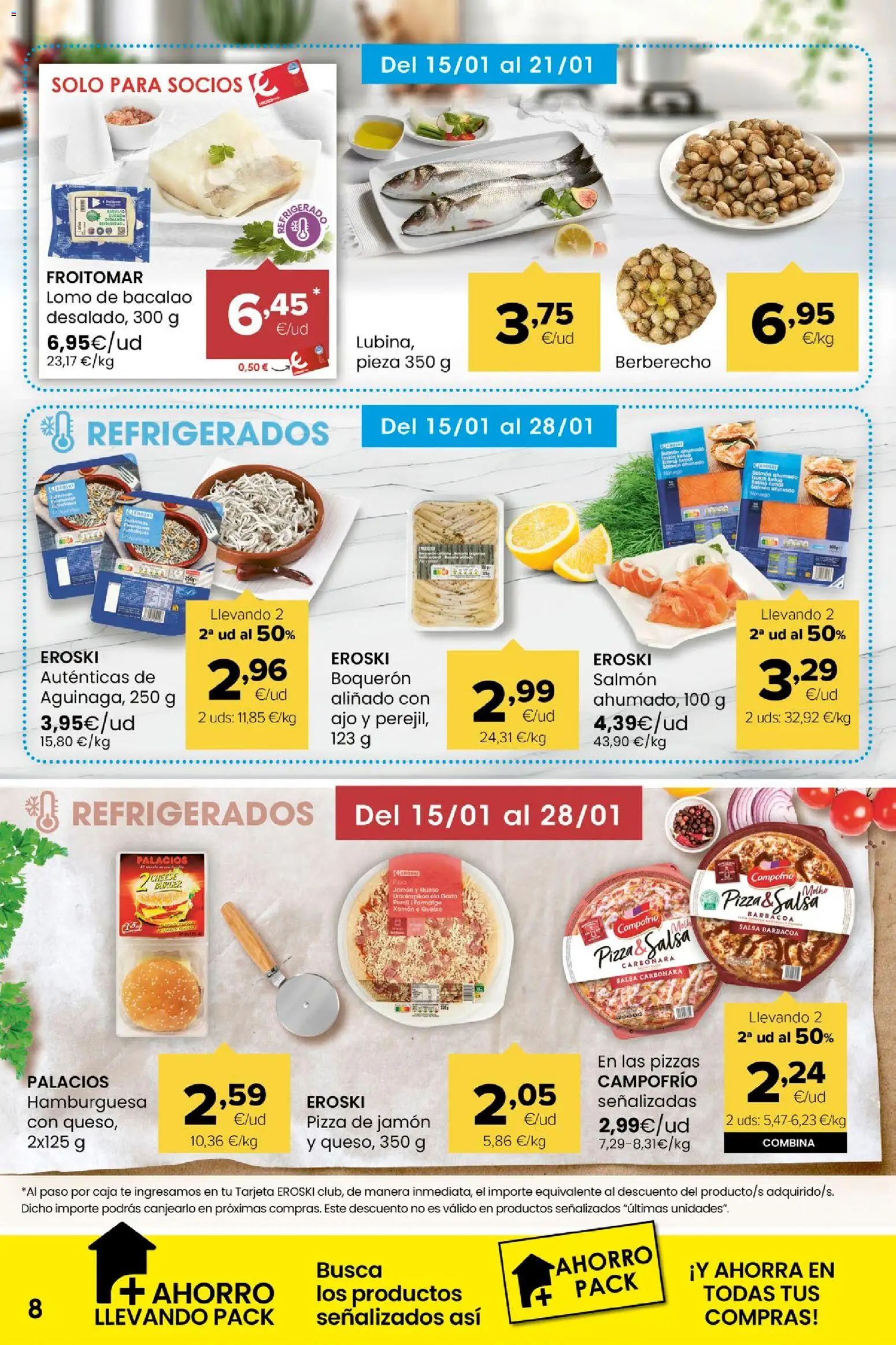 Eroski folleto │ válido desde el 15.01.2026 | Página: 8 | Productos: Queso, Jamón, Barbacoa, Σοκολατούχο γάλα