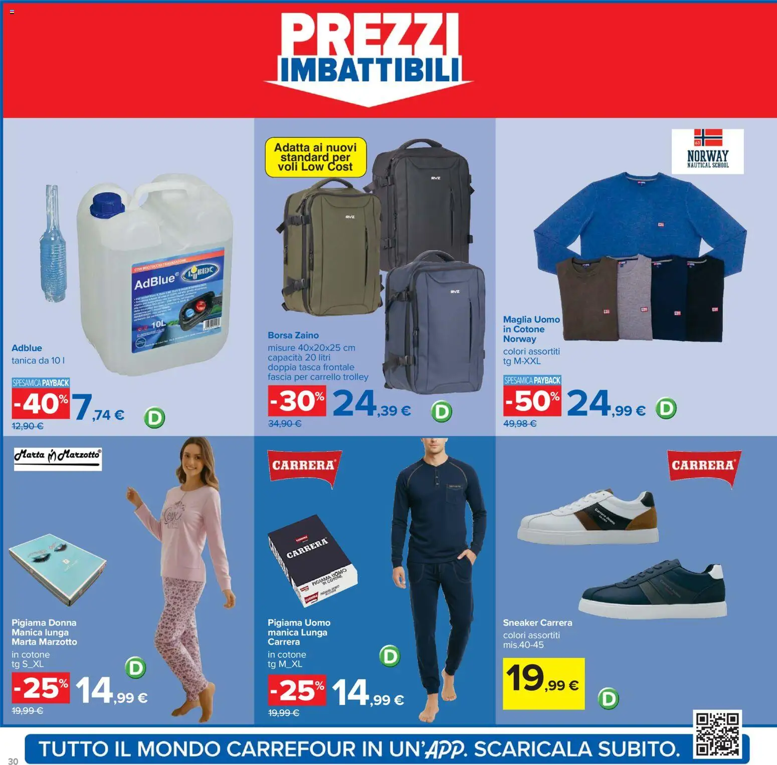 Volantino Carrefour del 02.03.2026 | Pagina: 30 | Prodotti: Pigiama, Zaino, Carrello, Tanica