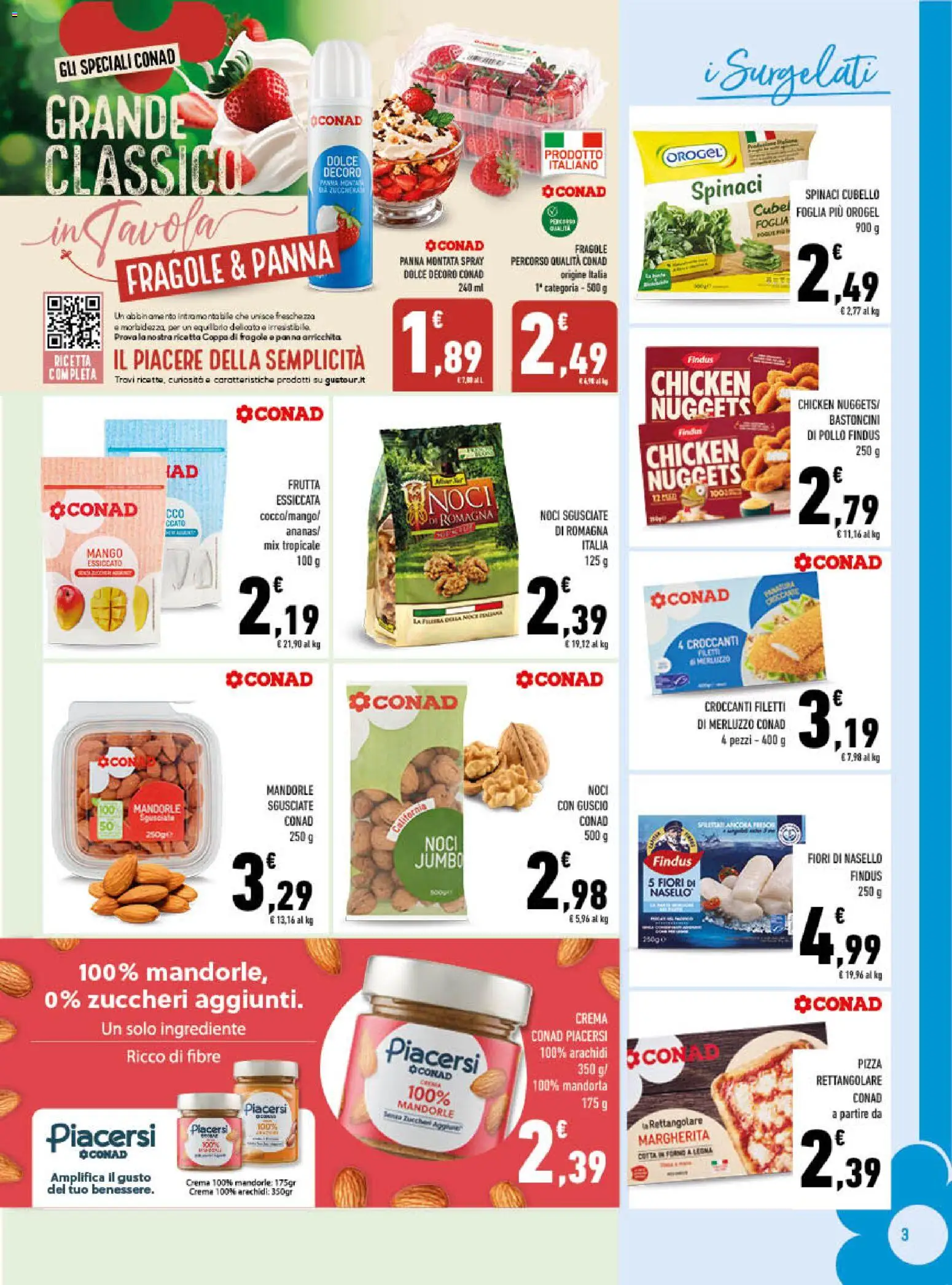 Volantino Conad del 11.03.2026 | Pagina: 3 | Prodotti: Pizza, Fragole, Nuggets, Nasello