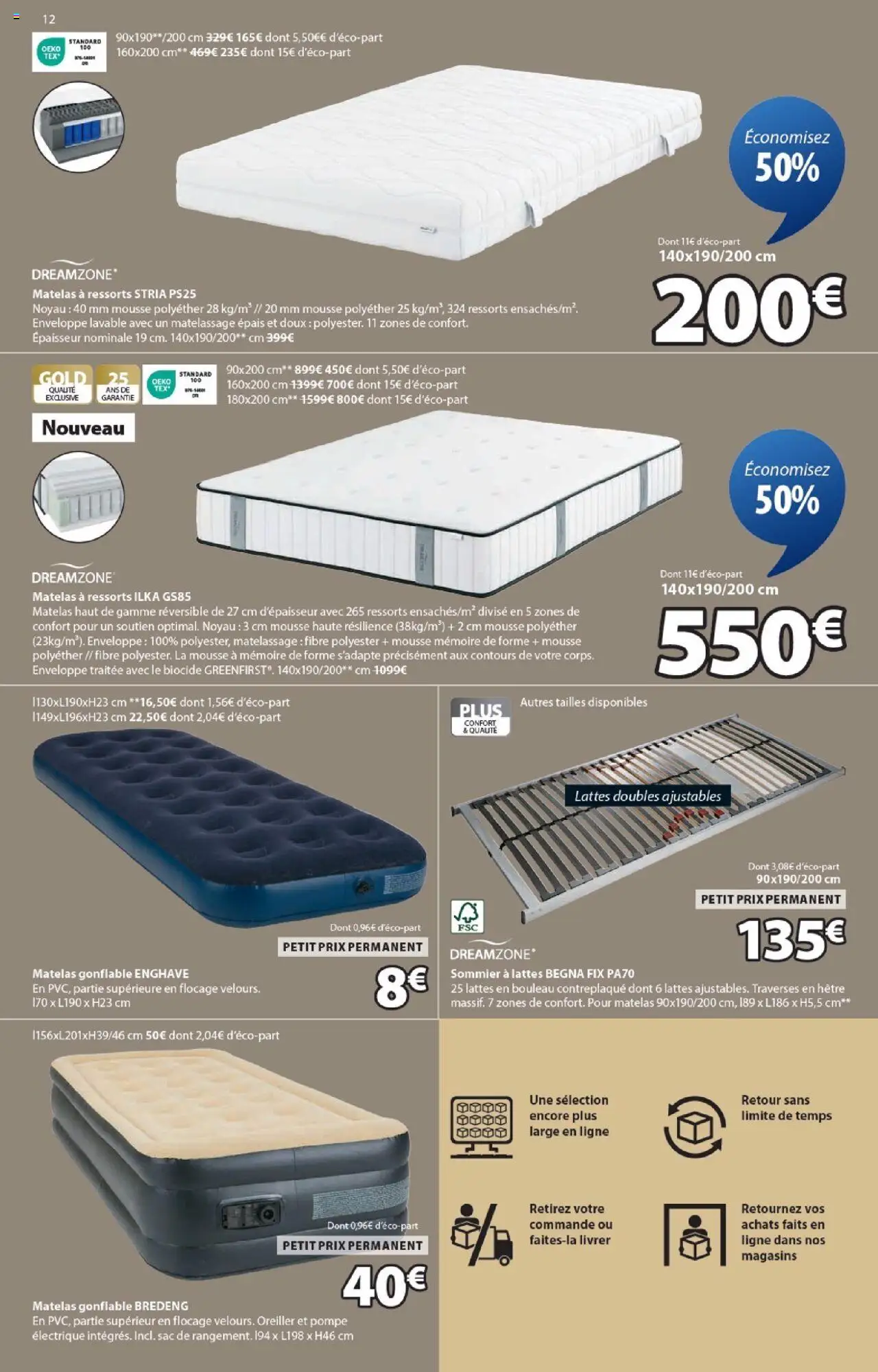 {H1} | Page: 12 | Produits: Matelas gonflable, Enveloppe, Mousse, Sommier