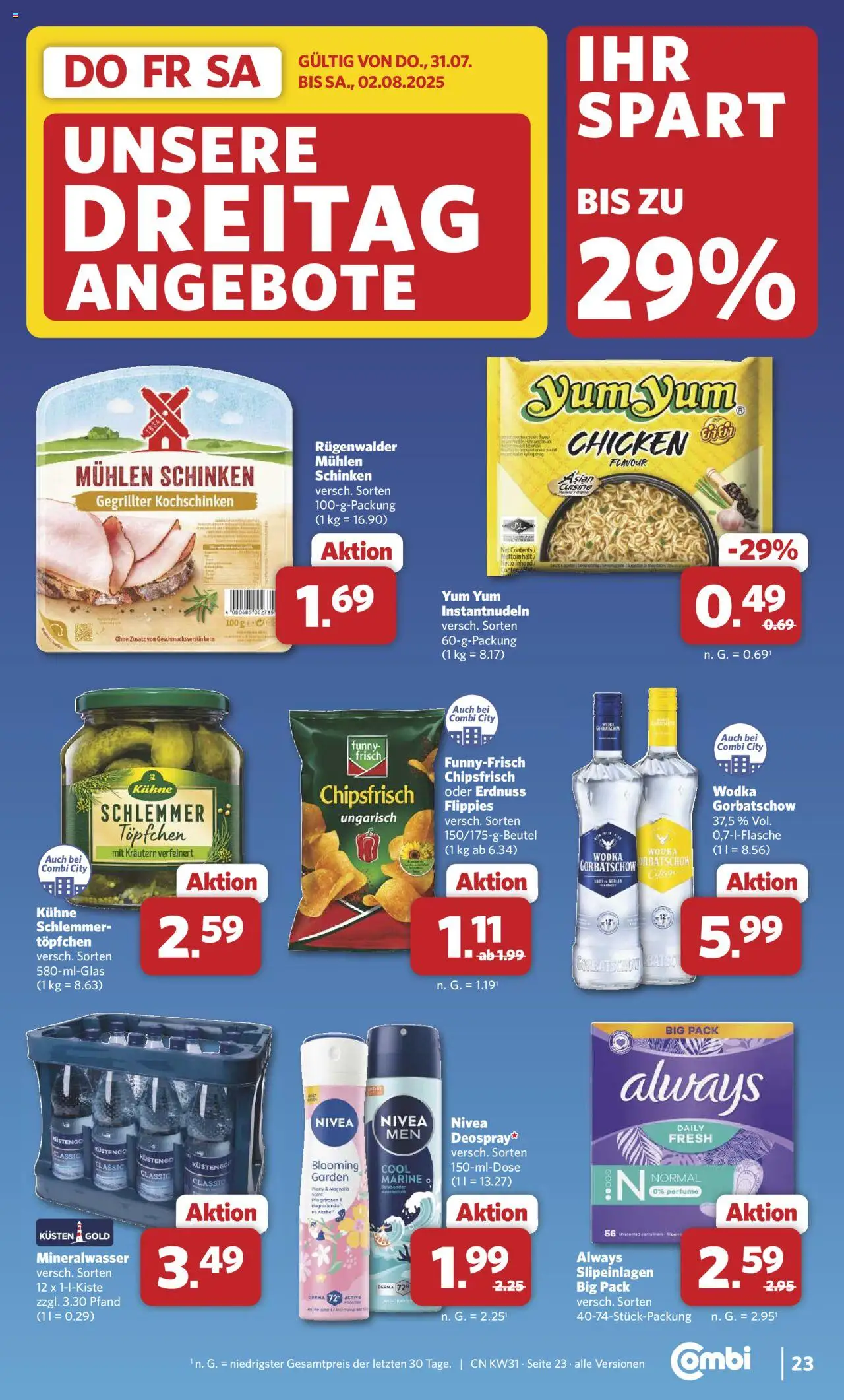 Combi Prospekt 	 - gültig ab dem 28.07.2025 | Seite: 31 | Produkte: Mineralwasser, Schinken, Wodka
