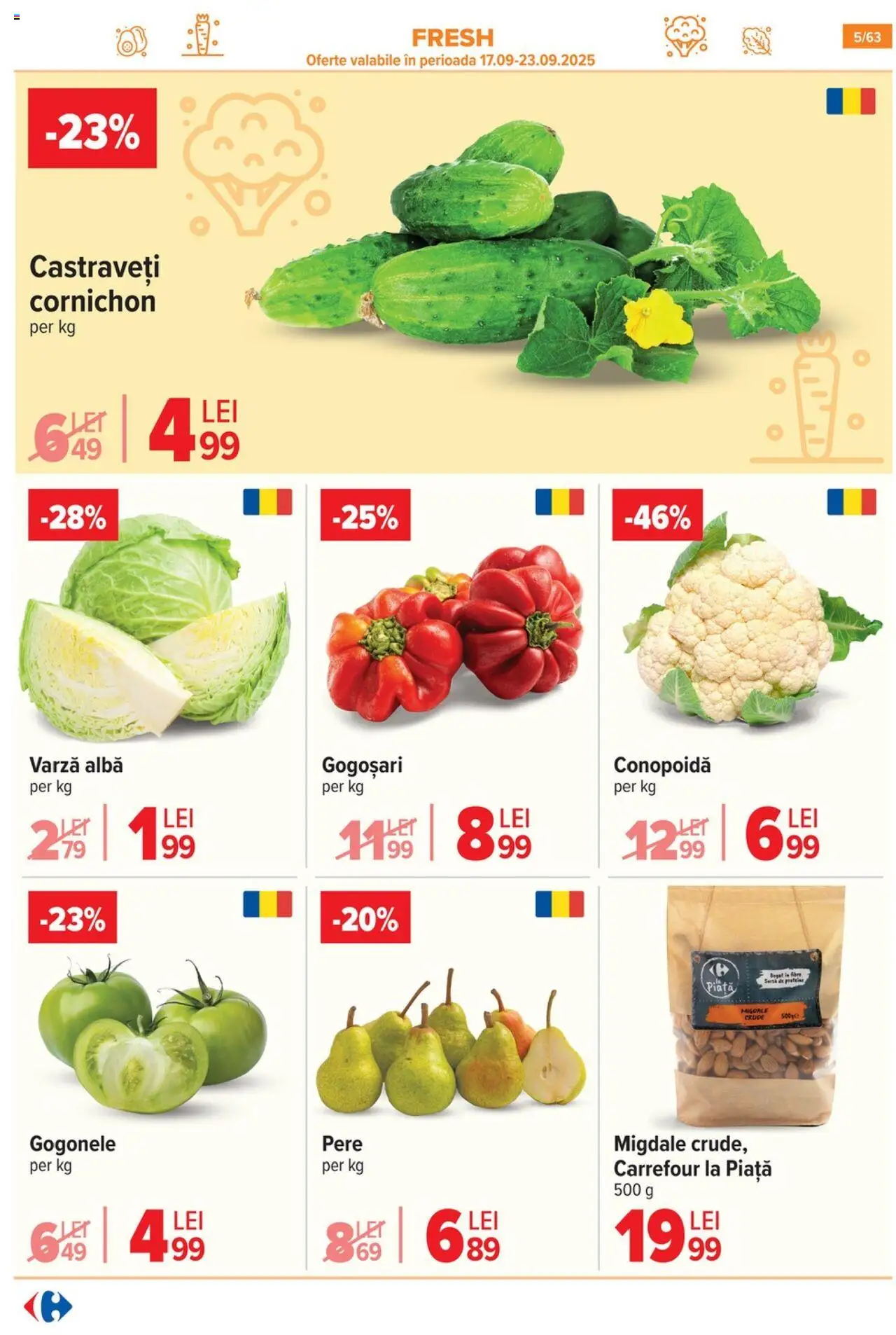 Noul catalog Carrefour – valabil de la 17.09.2025 | Pagină: 5 | Produse: Varză, Migdale, Castraveți