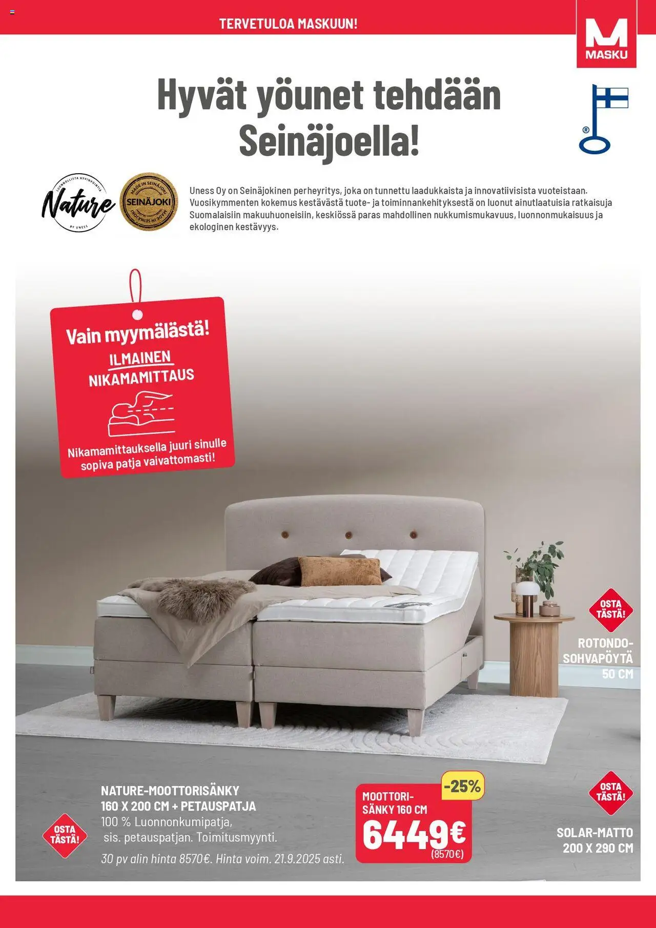 Masku tarjoukset – voimassa 15.09.2025 alkaen | Sivu: 15 | Tuotteet: Sänky, Patja, Sohvapöytä, Petauspatja