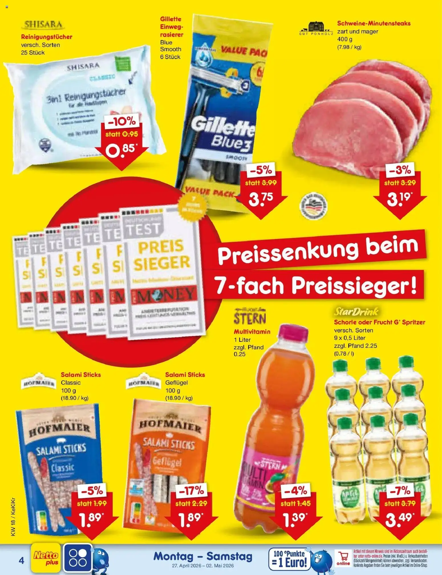 Netto Marken-Discount Prospekt Jüchen	 – gültig ab 27.04.2026 | Seite: 6 | Produkte: Rasierer, Reinigungstücher, Salami