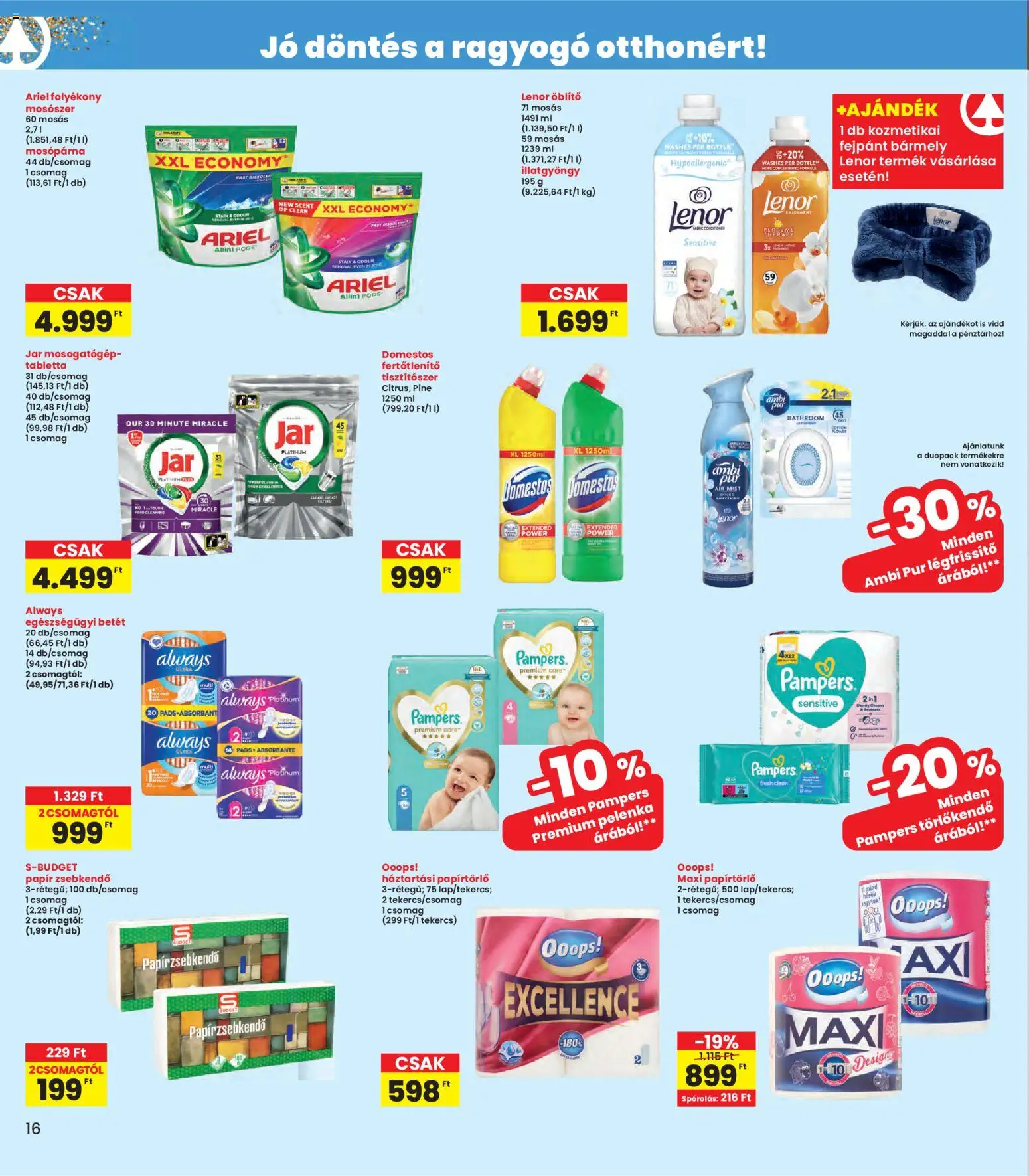 Interspar akciós ujság - amely érvényes a következő dátumtól: 05.03.2026 | Oldal: 16 | Termékek: Ariel, Törlőkendő, Pelenka, Mosószer