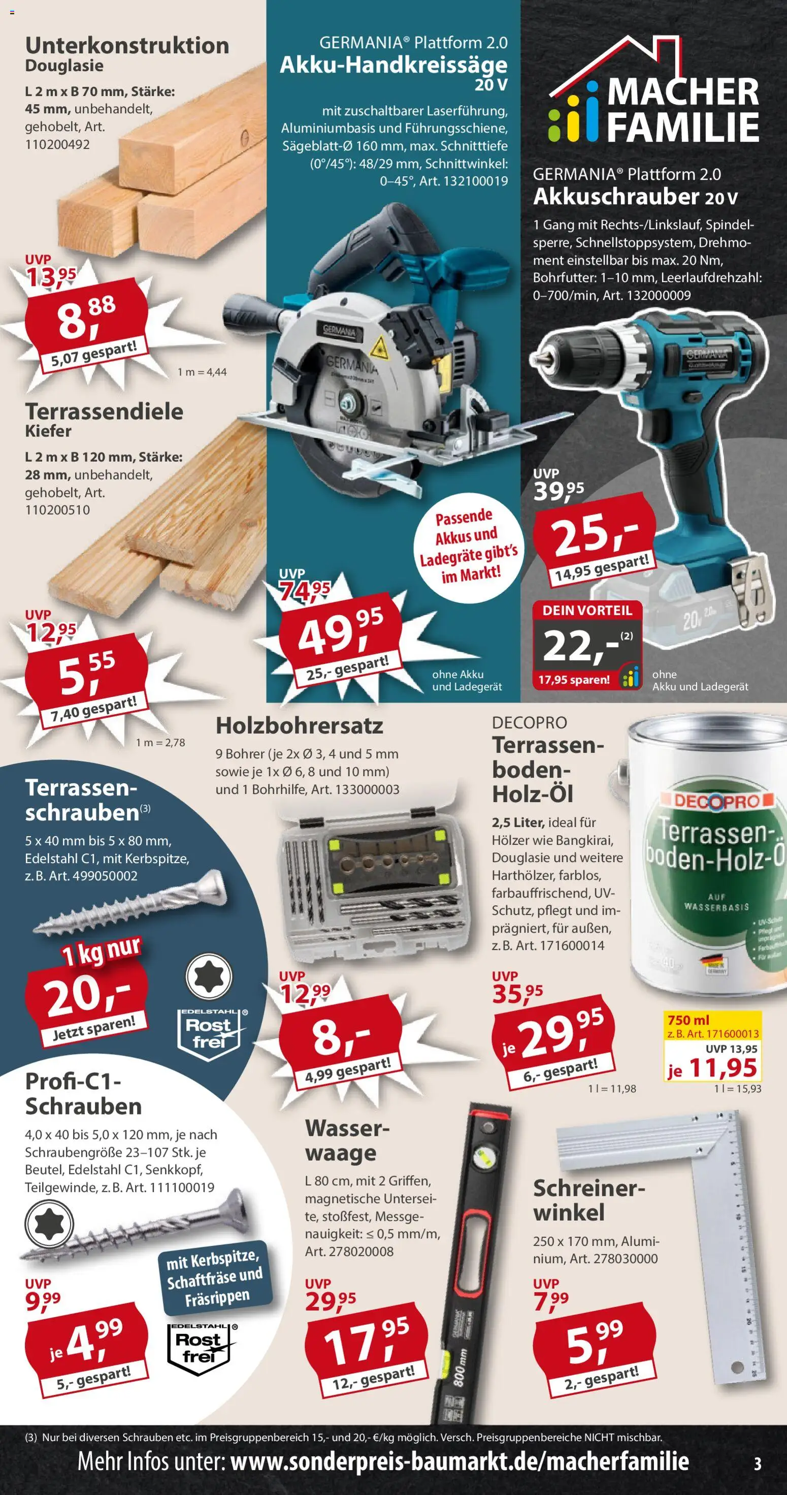 Sonderpreis Baumarkt Prospekt 	 – gültig ab 18.04.2026 | Seite: 3 | Produkte: Akkuschrauber, Wasser, Ladegerät