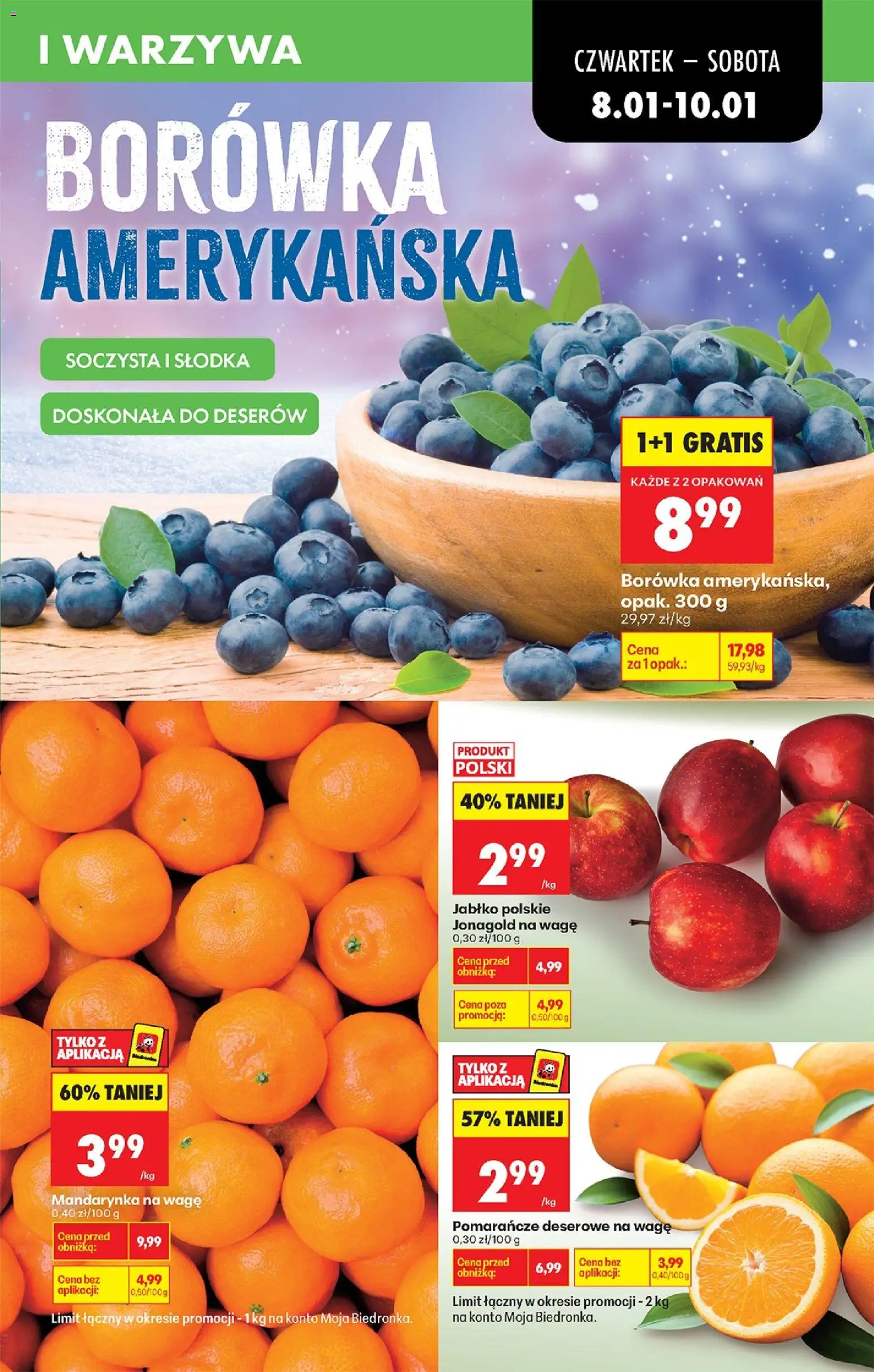 Biedronka gazetka - Oferta w tym tygodniu od 08.01.2026 | Strona: 21 | Produkty: Borówka amerykańska, Pomarańcze, Warzywa