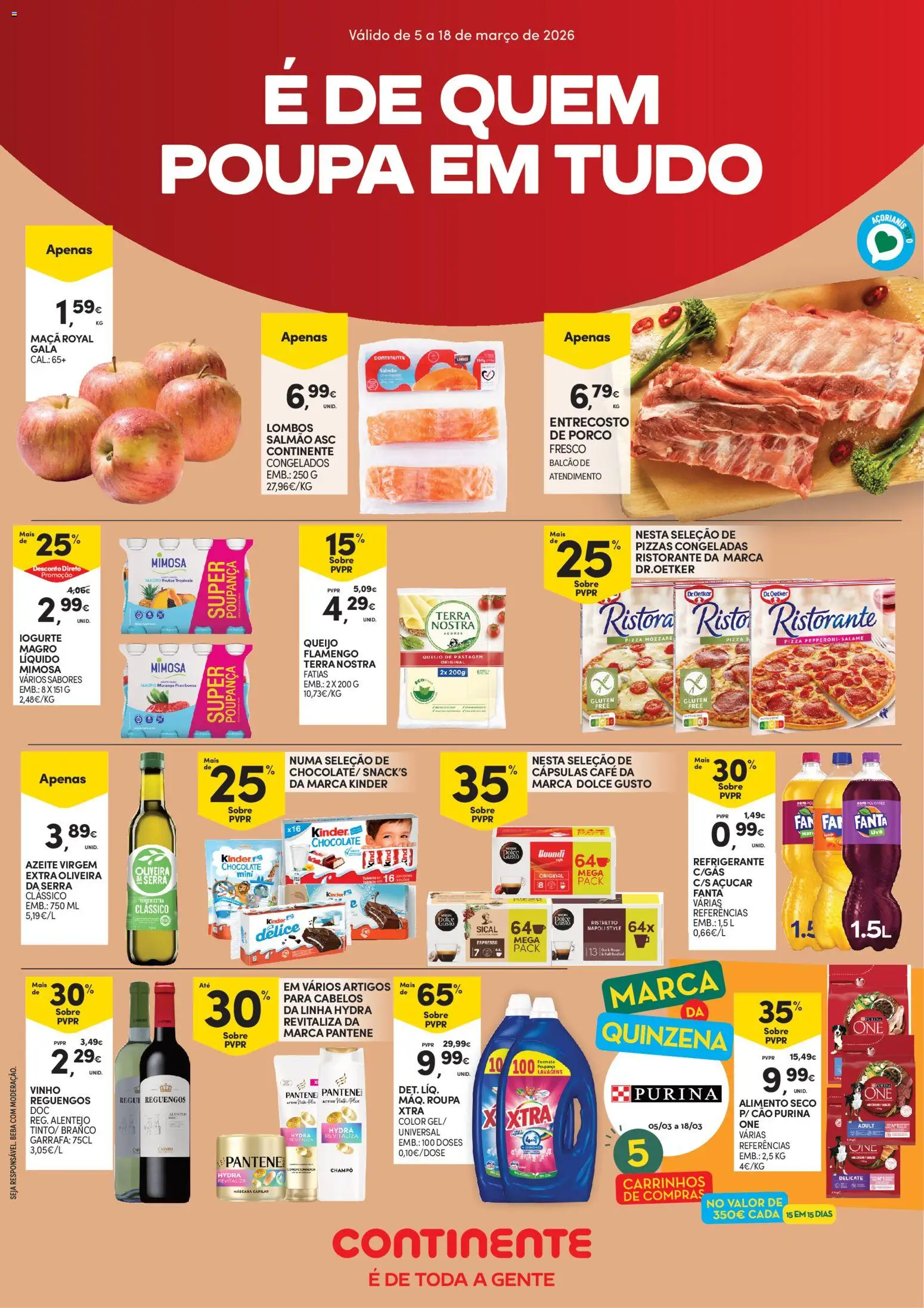 Continente - Açores │ válido de 05.03.2026 | Página: 1 | Produtos: Purina one, Queijo, Vinho, Açúcar