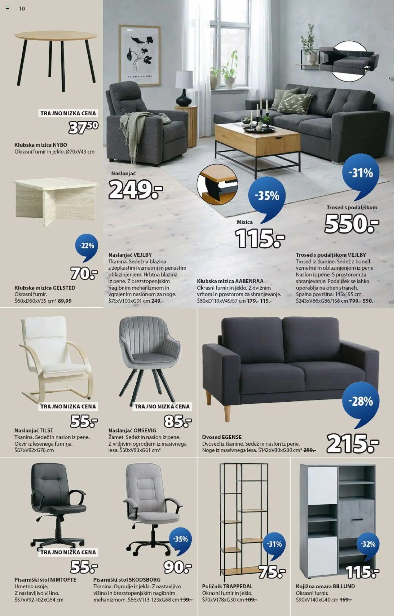 Novi JYSK katalog ponudbe – veljaven od 01.10.2025 | Stran: 10 | Izdelki: Naslanjač, Trosed, Poličnik, Furnir