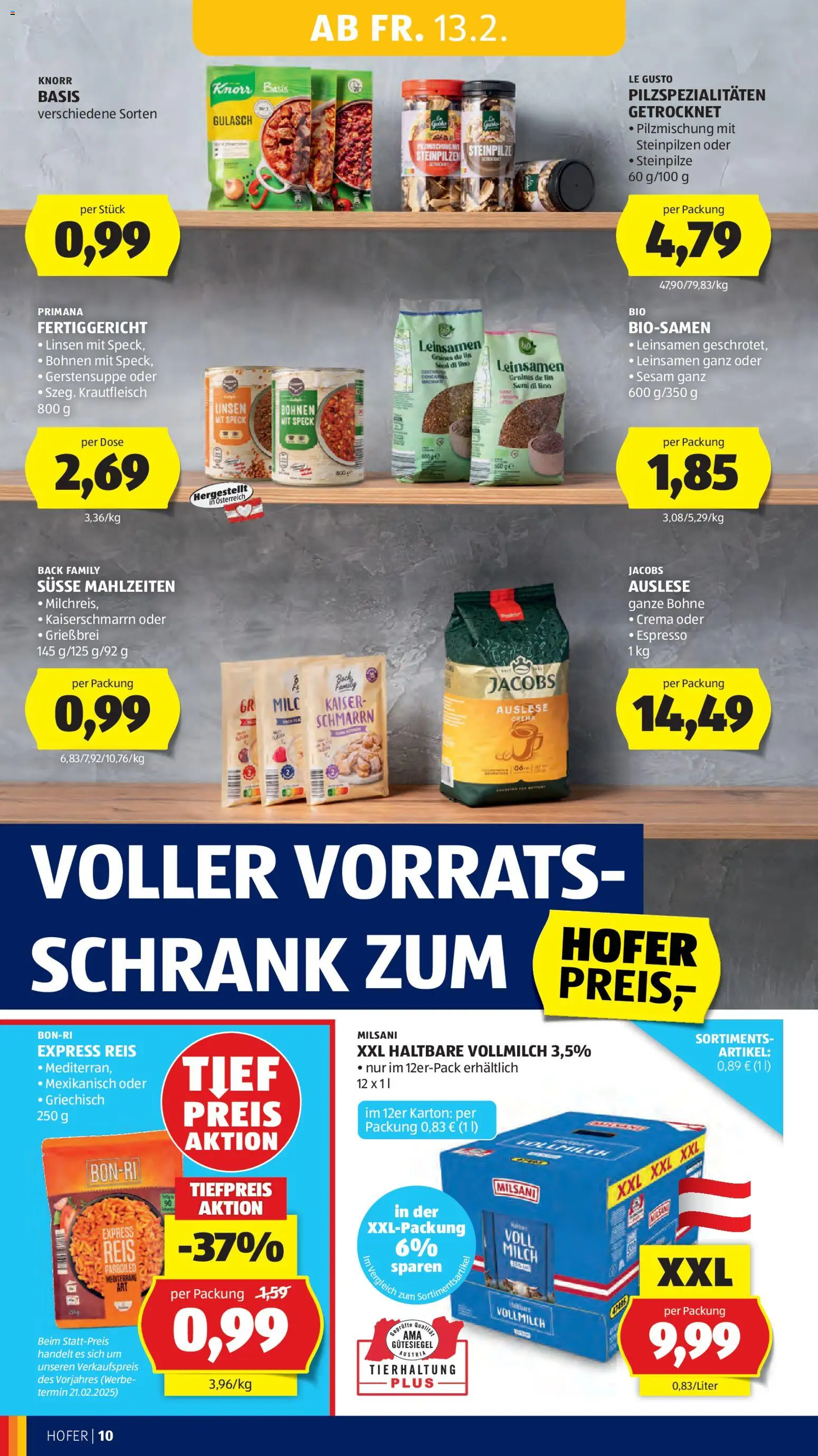 Hofer Flugblatt gültig ab 13.02.2026 | Seite: 12 | Produkte: Schrank, Milch, Reis