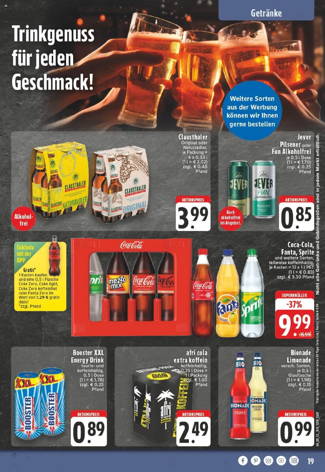 Edeka prospekt Herne-Sodingen	 - gültig ab dem 20.07.2025 | Seite: 19 | Produkte: Coca cola, Cola, Bionade, Jever