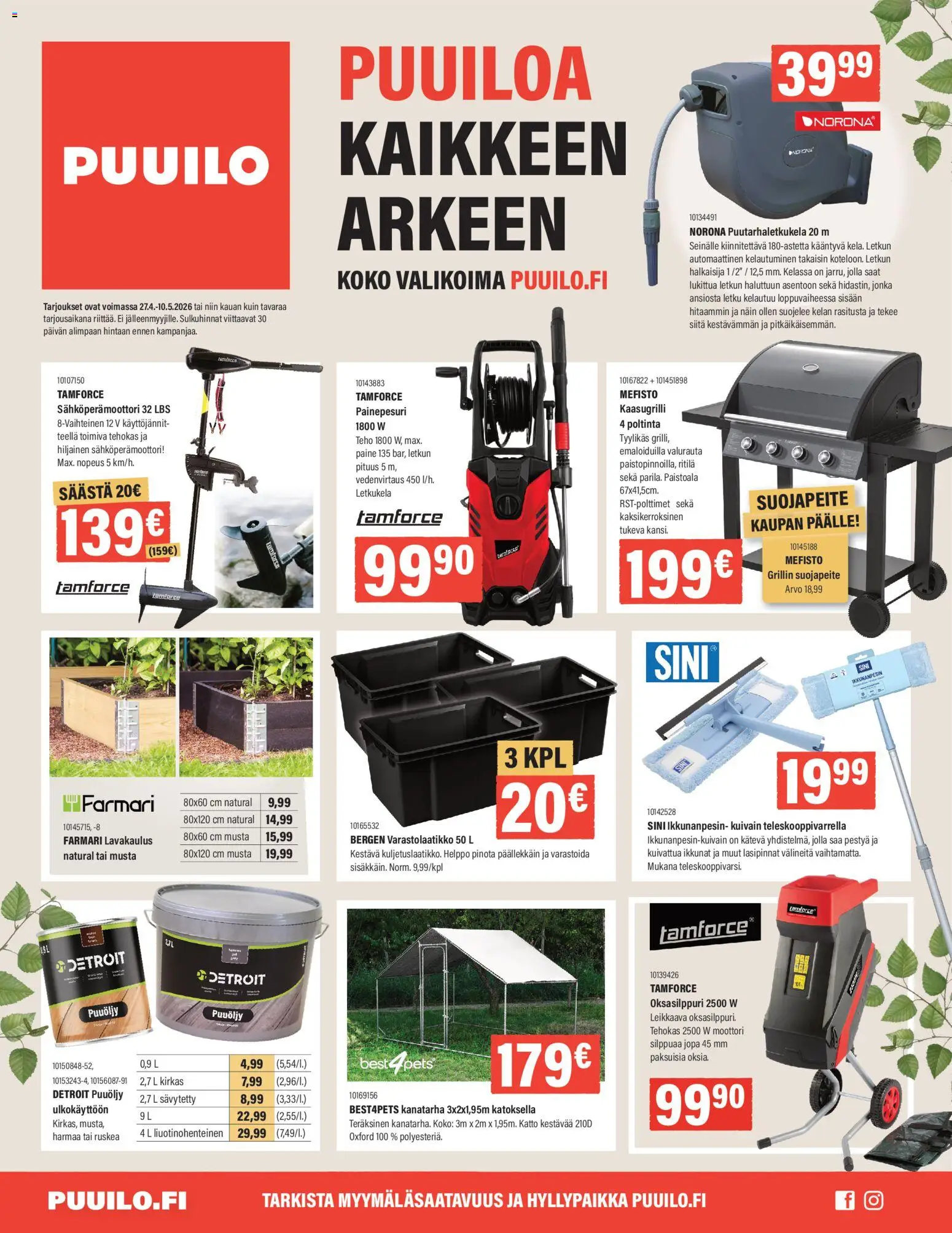 Puuilo tarjoukset – voimassa 27.04.2026 alkaen | Sivu: 1 | Tuotteet: Letku, Kaasugrilli, Ritilä, Painepesuri