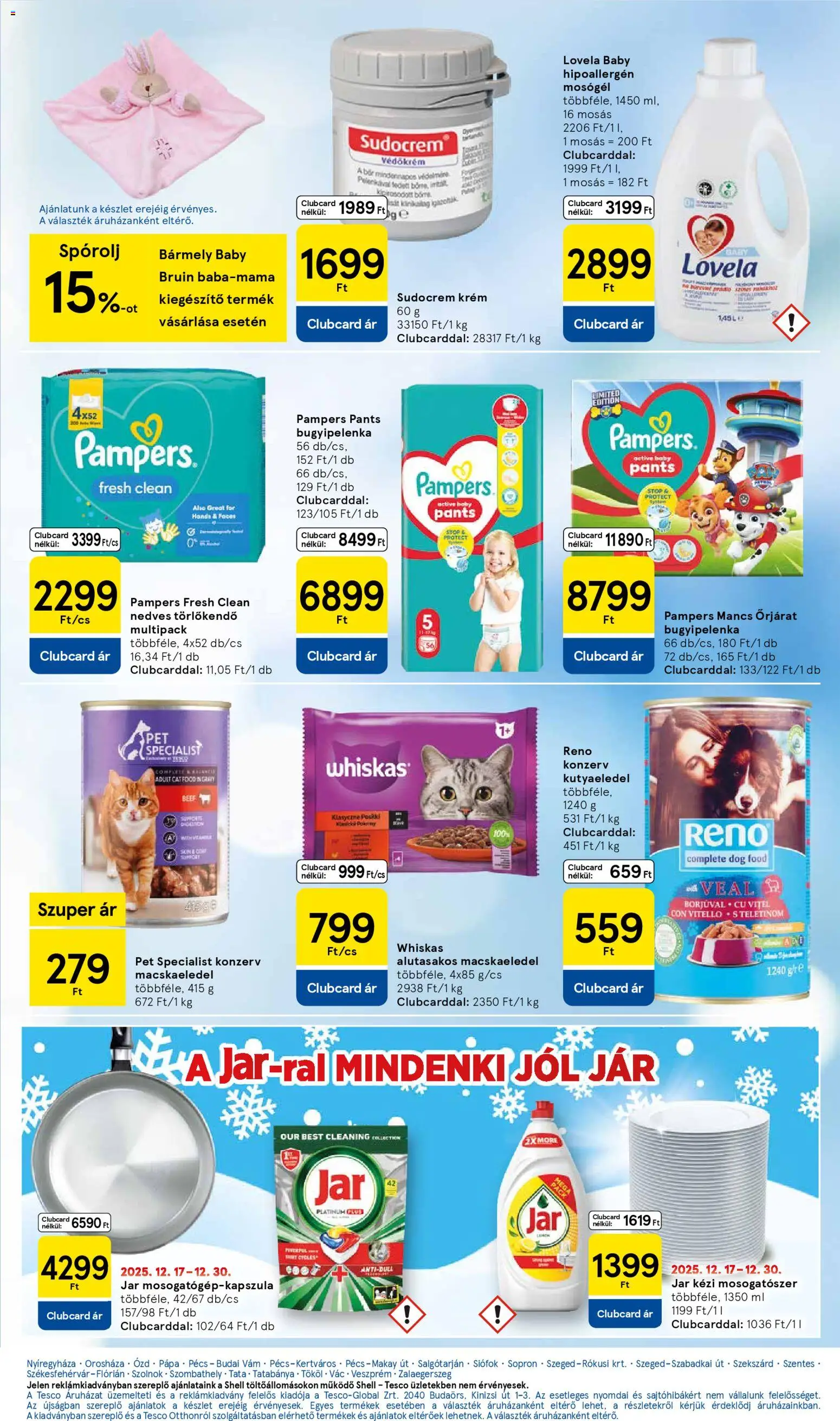 Tesco akciós ujság - amely érvényes a következő dátumtól: 27.12.2025 | Oldal: 29 | Termékek: Pampers, Macskaeledel, Kutyaeledel, Törlőkendő