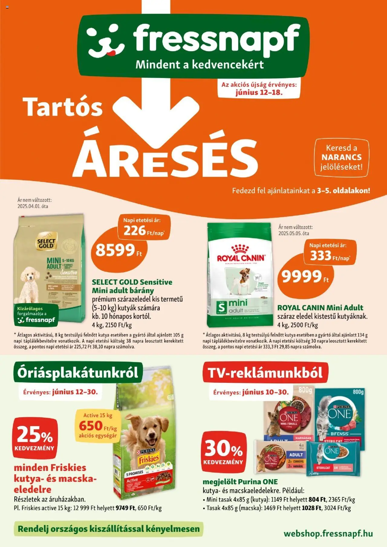 Fressnapf akciós ujság - amely érvényes a következő dátumtól: 12.06.2025 | Oldal: 1 | Termékek: Purina one, Narancs