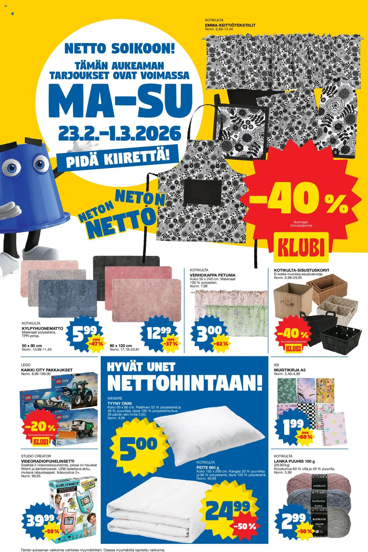 Tokmanni tarjoukset – voimassa 23.02.2026 alkaen | Sivu: 4 | Tuotteet: Kangas, Tyyny, Muistikirja, Video