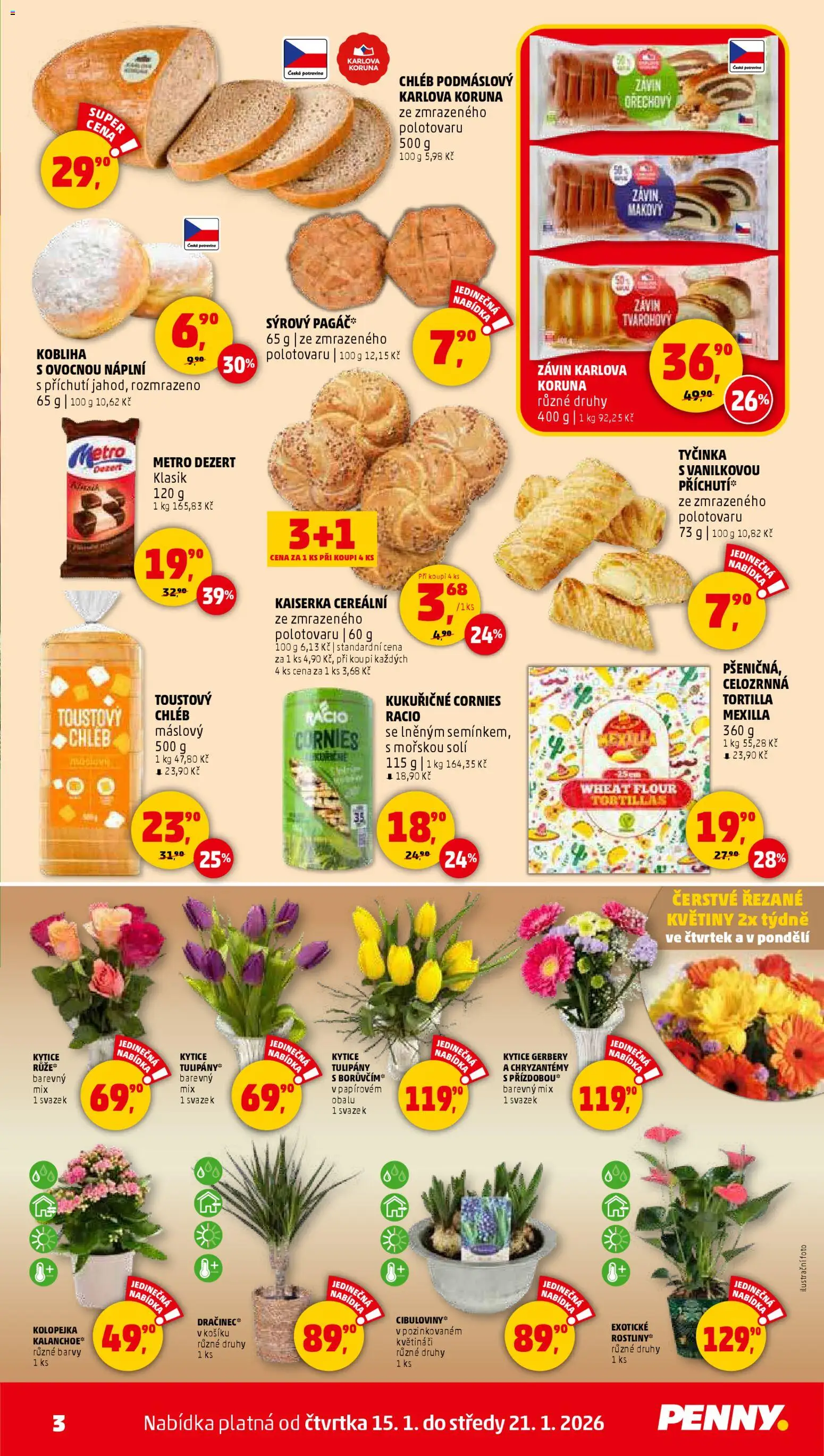 Penny Market leták - Čtvrtečník od 15.01.2026 | Strana: 3 | Produkty: Rostliny, Tortilla, Tulipány, Barvy