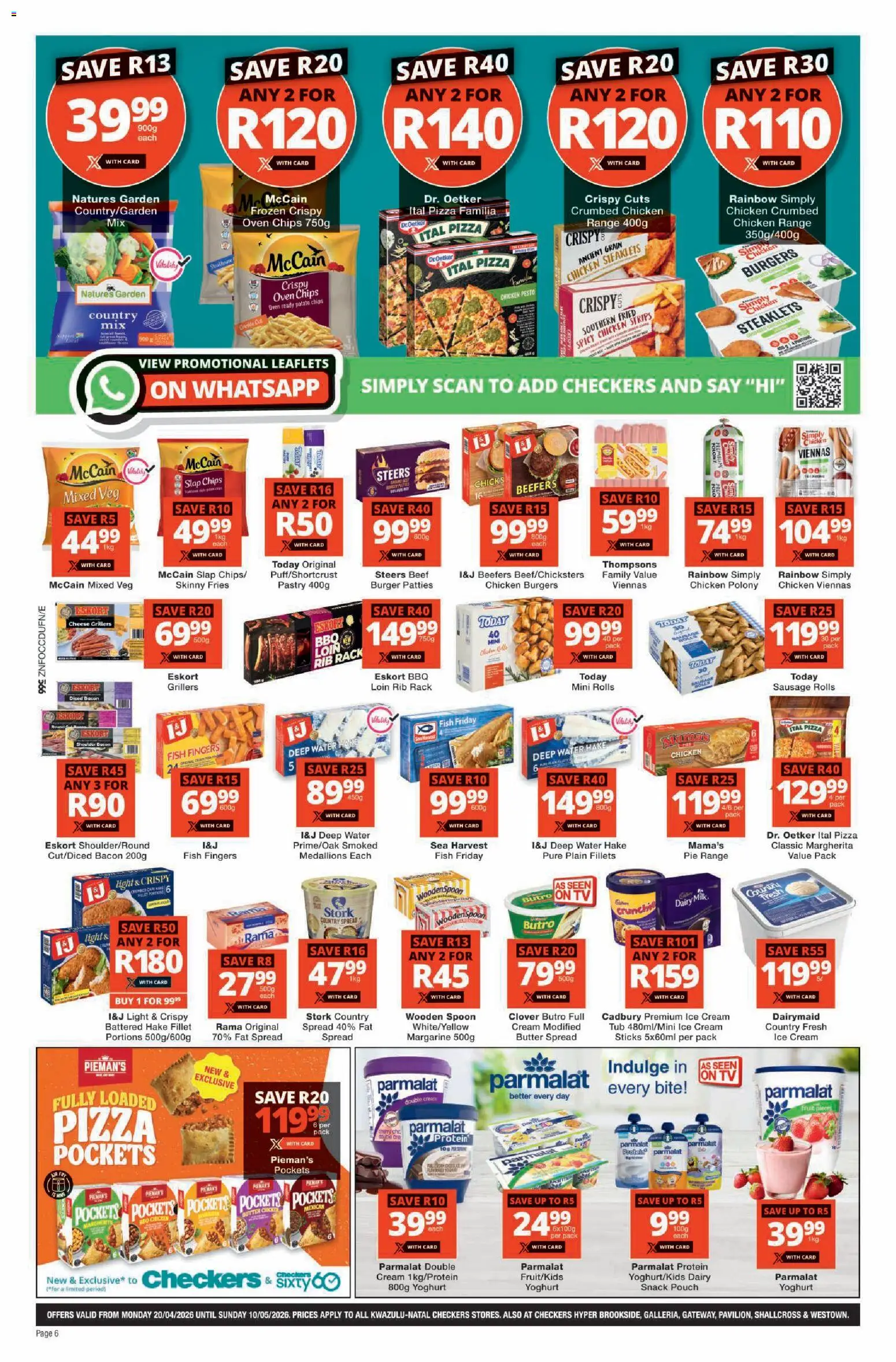 New Checkers catalogue – valid from 20.04.2026 | Page: 6 | Products: Oven, Yoghurt, Detergente líquido, Fat spread